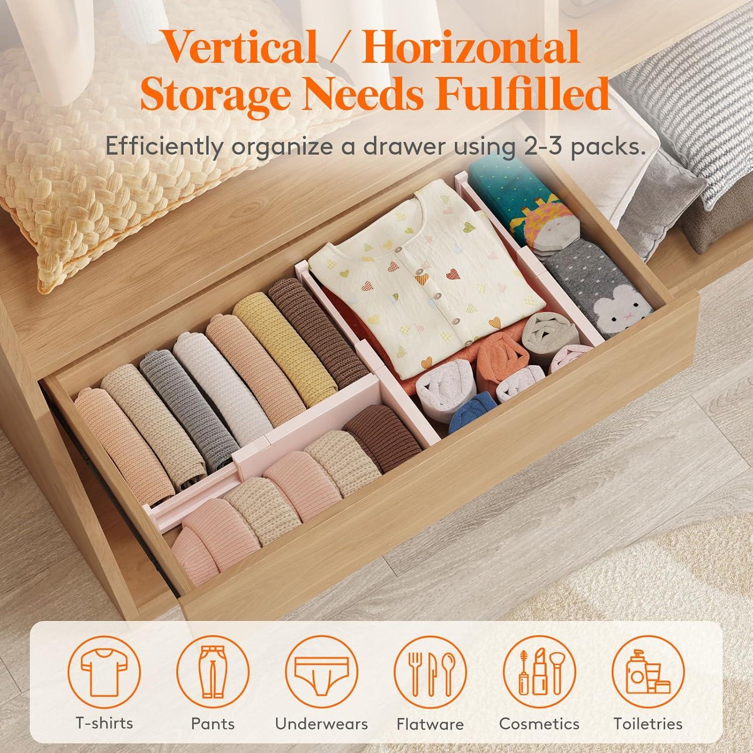 imageLifewit 9 Pack Drawer Dividers 4quot High 1117quot Adjustable Drawer Organizers for Clothes Expandable Dresser Separators in BedroomBathroomKitchenFridgeOffice Organization and Storage WhitePink