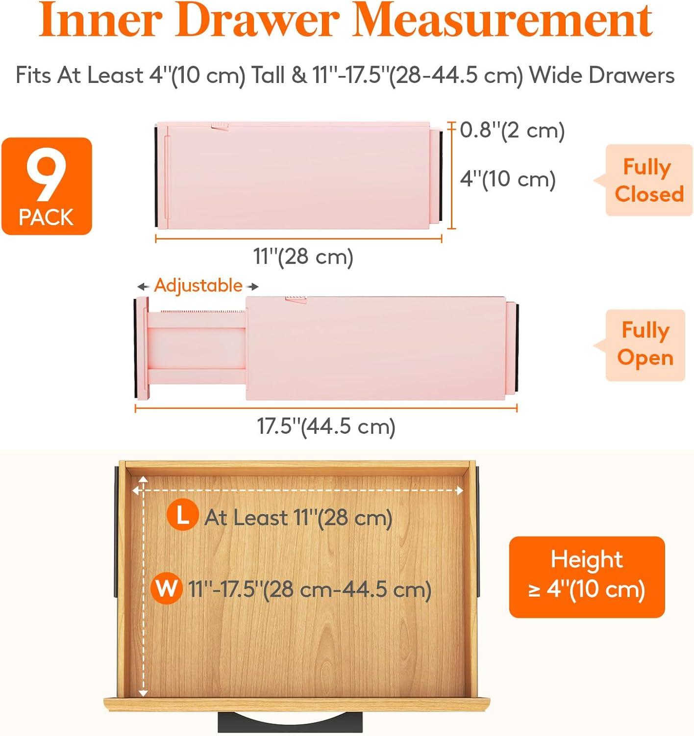 imageLifewit 9 Pack Drawer Dividers 4quot High 1117quot Adjustable Drawer Organizers for Clothes Expandable Dresser Separators in BedroomBathroomKitchenFridgeOffice Organization and Storage WhitePink