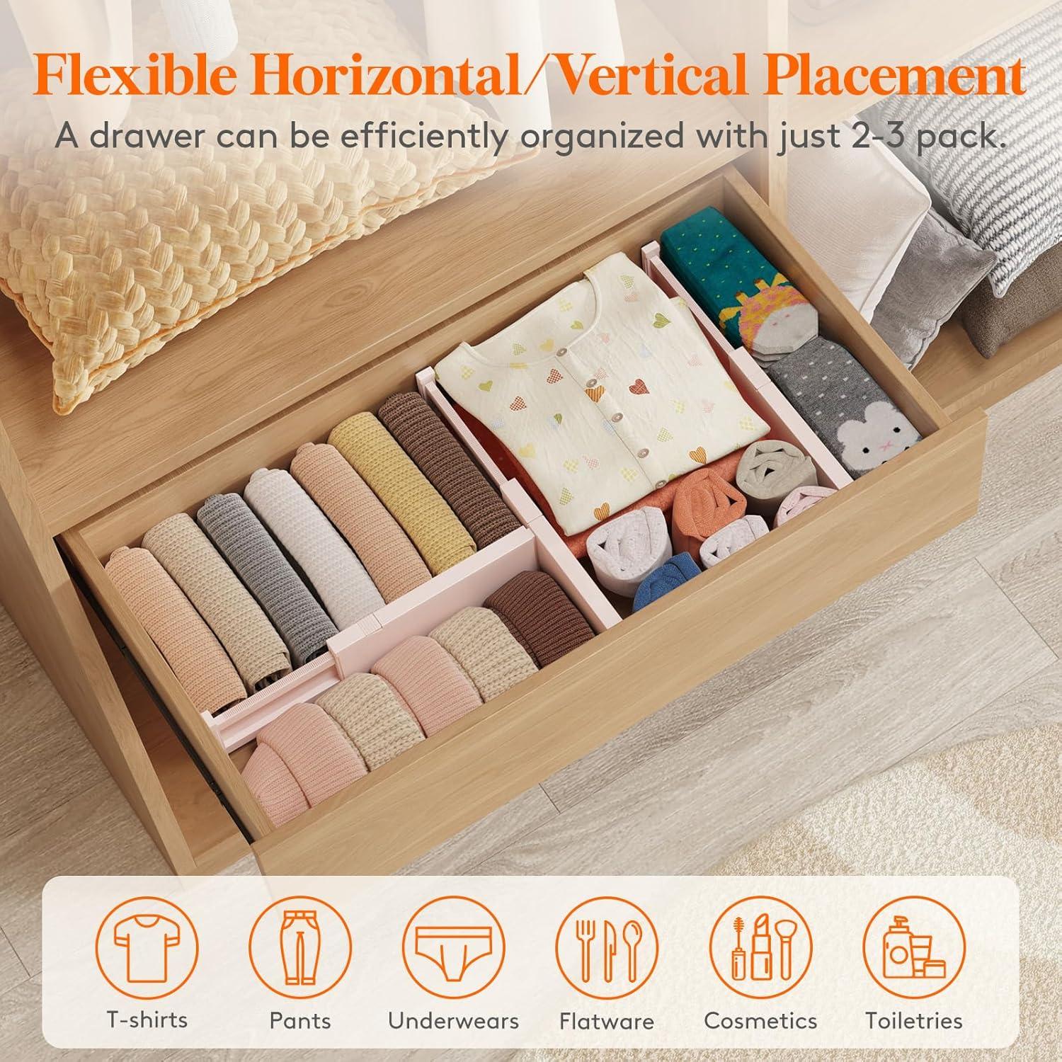 imageLifewit 9 Pack Drawer Dividers 4quot High 1117quot Adjustable Drawer Organizers for Clothes Expandable Dresser Separators in BedroomBathroomKitchenFridgeOffice Organization and Storage WhitePink