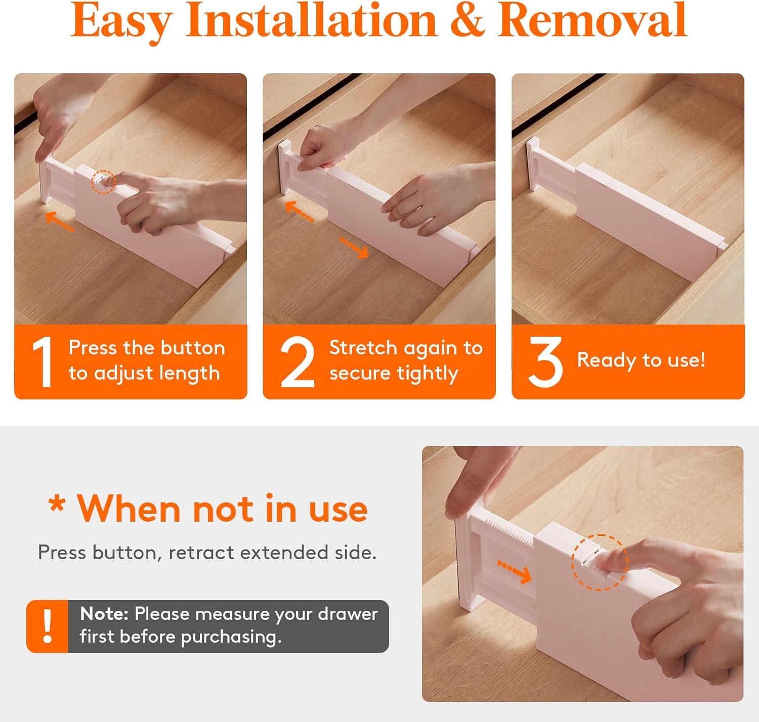 imageLifewit 9 Pack Drawer Dividers 4quot High 1117quot Adjustable Drawer Organizers for Clothes Expandable Dresser Separators in BedroomBathroomKitchenFridgeOffice Organization and Storage WhitePink