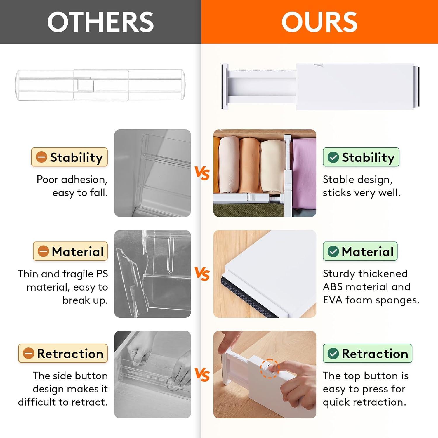 imageLifewit 9 Pack Drawer Dividers 4quot High 1117quot Adjustable Drawer Organizers for Clothes Expandable Dresser Separators in BedroomBathroomKitchenFridgeOffice Organization and Storage WhiteWhite