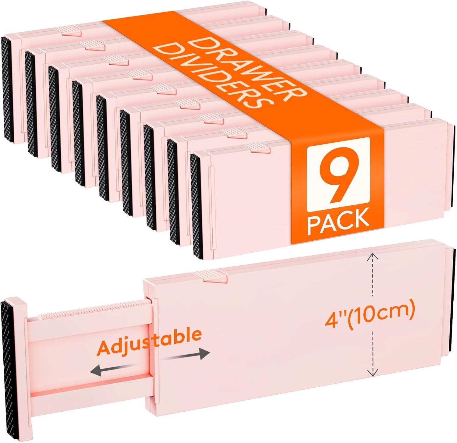 imageLifewit 9 Pack Drawer Dividers 4quot High 1117quot Adjustable Drawer Organizers for Clothes Expandable Dresser Separators in BedroomBathroomKitchenFridgeOffice Organization and Storage WhitePink