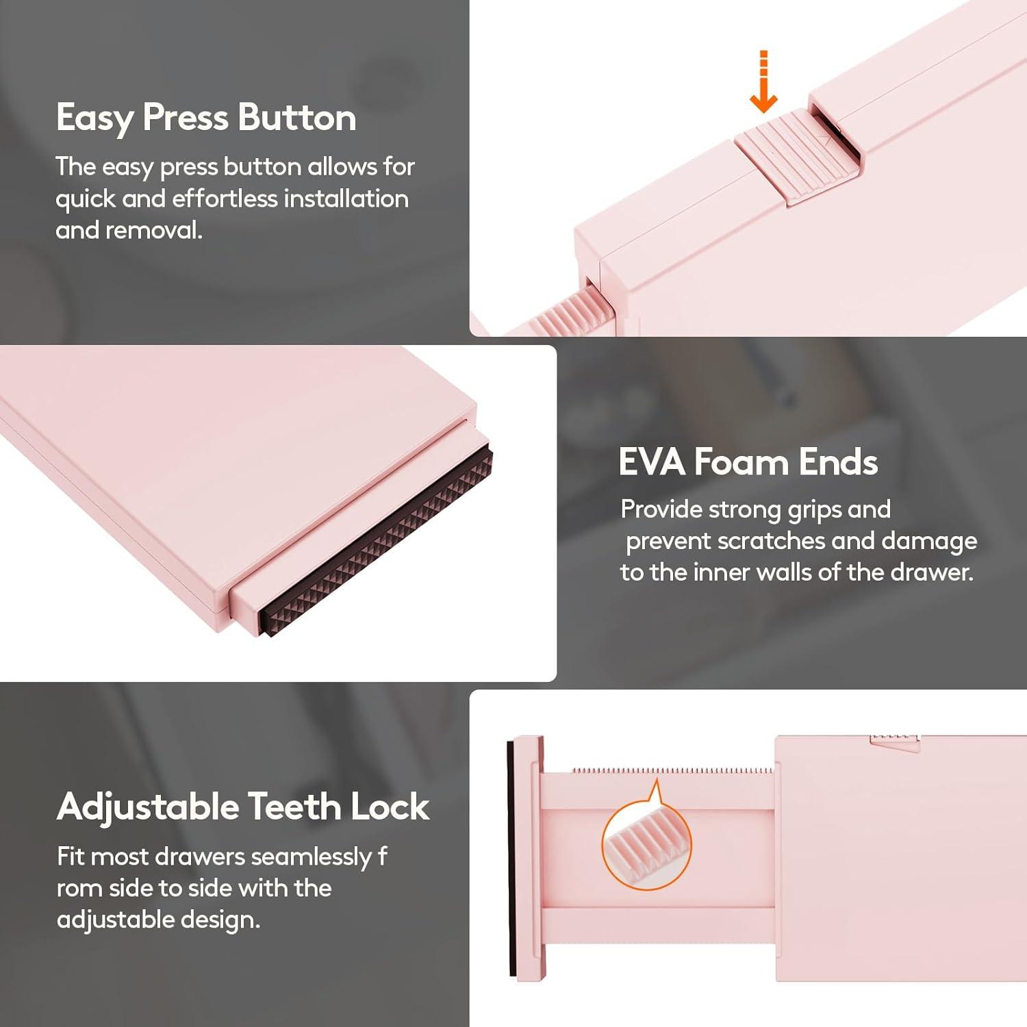 imageLifewit 9 Pack Drawer Dividers 4quot High 1117quot Adjustable Drawer Organizers for Clothes Expandable Dresser Separators in BedroomBathroomKitchenFridgeOffice Organization and Storage WhitePink