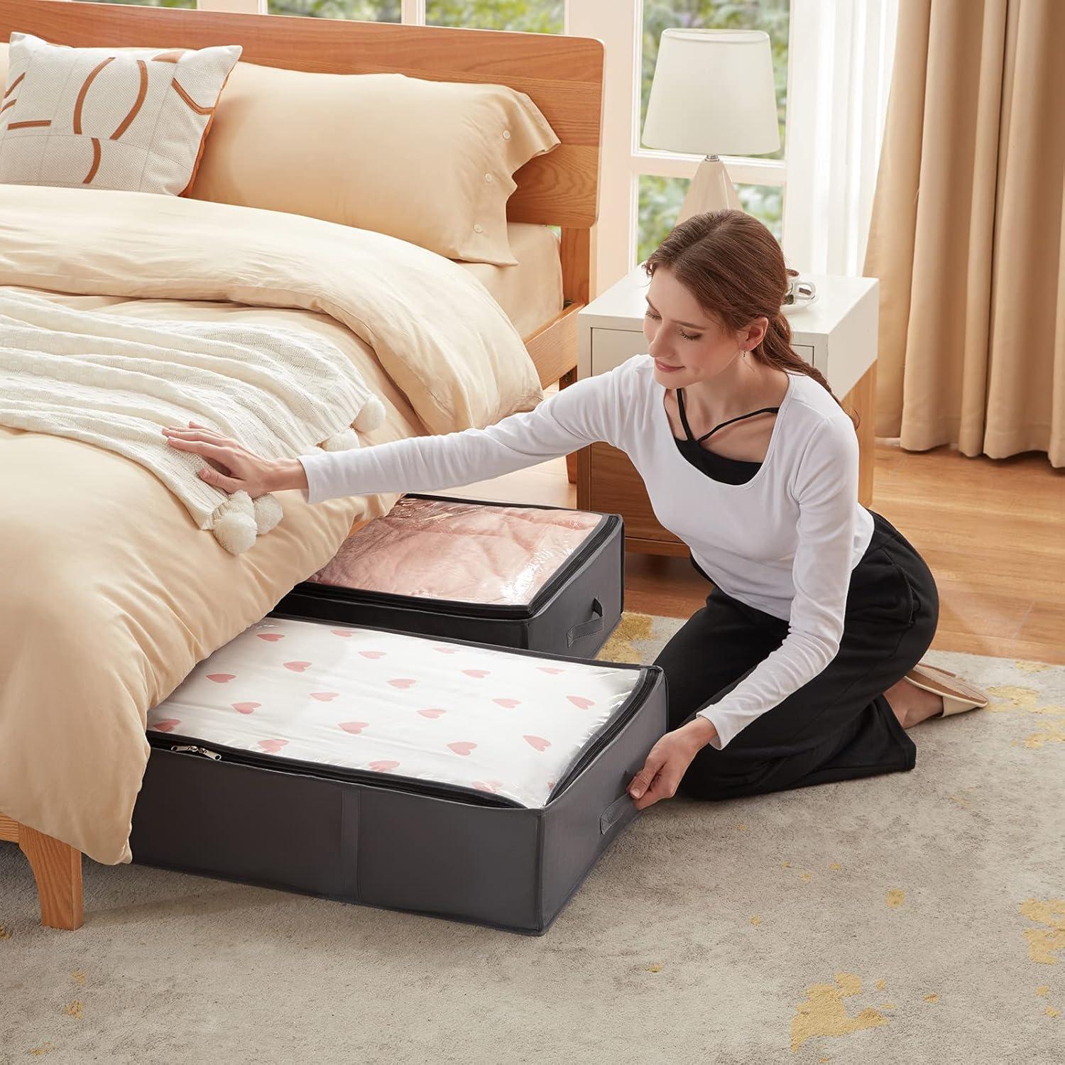 imageLifewit 90L 4 Pack Under Bed Storage Containers Large Capacity Blanket Storage Bags with Reinforced Handle Organization and Storage for Comforters Sheets Clothes Bedroom College Dorm GreyGray