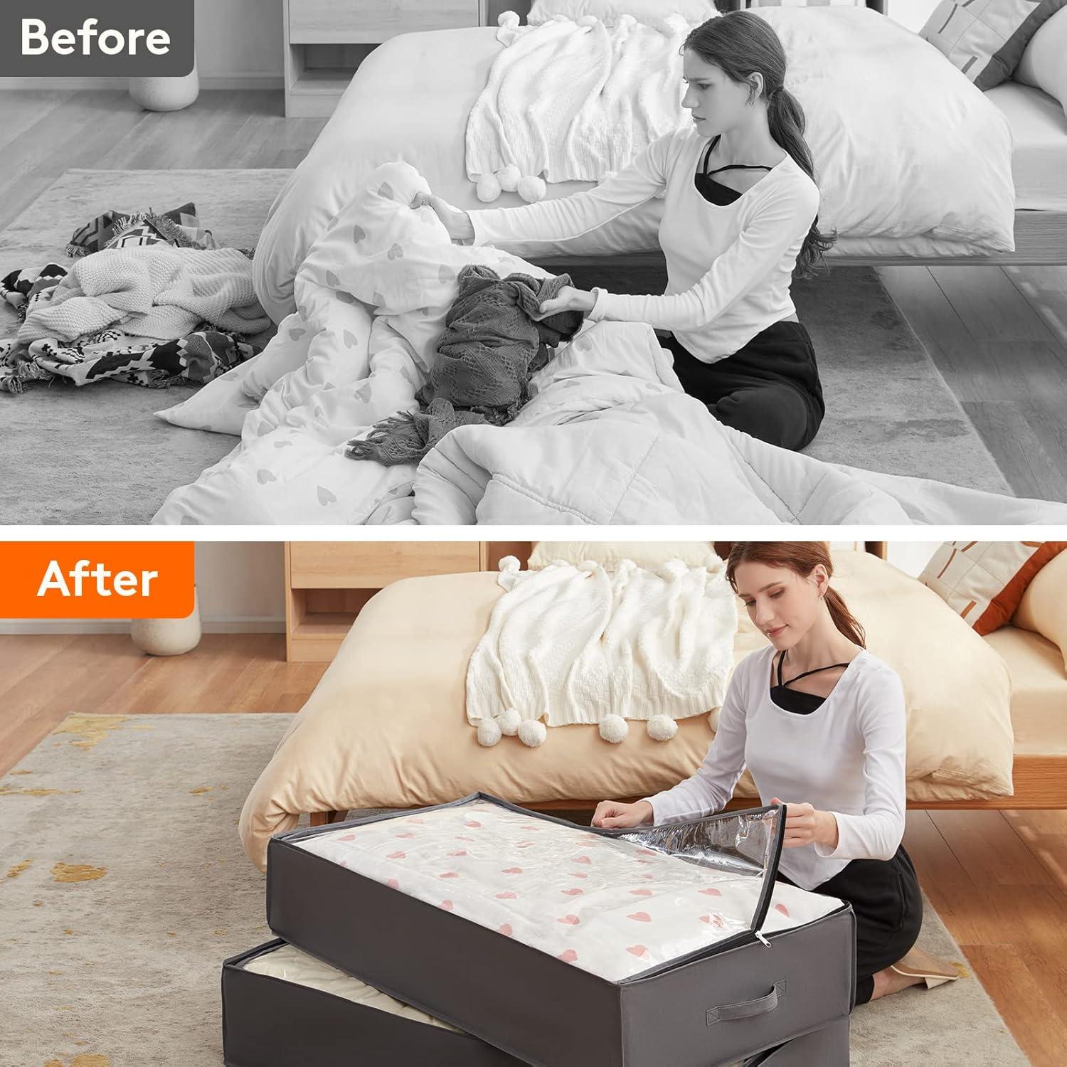 imageLifewit 90L 4 Pack Under Bed Storage Containers Large Capacity Blanket Storage Bags with Reinforced Handle Organization and Storage for Comforters Sheets Clothes Bedroom College Dorm GreyGray