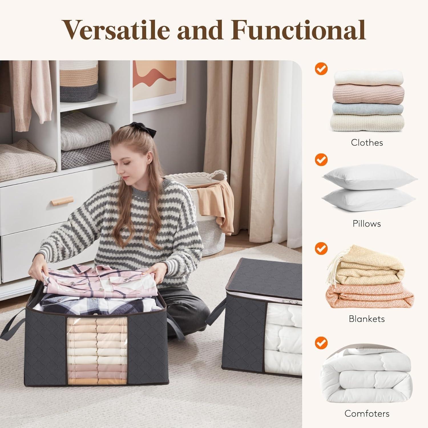 imageLifewit 90L Large Storage Bags Closet Organizers and Storage Clothes Storage Bins with Lids Foldable Storage Containers with Reinforced Handles for Clothing Blanket Bedding Comforter 3 Pack GrayGray