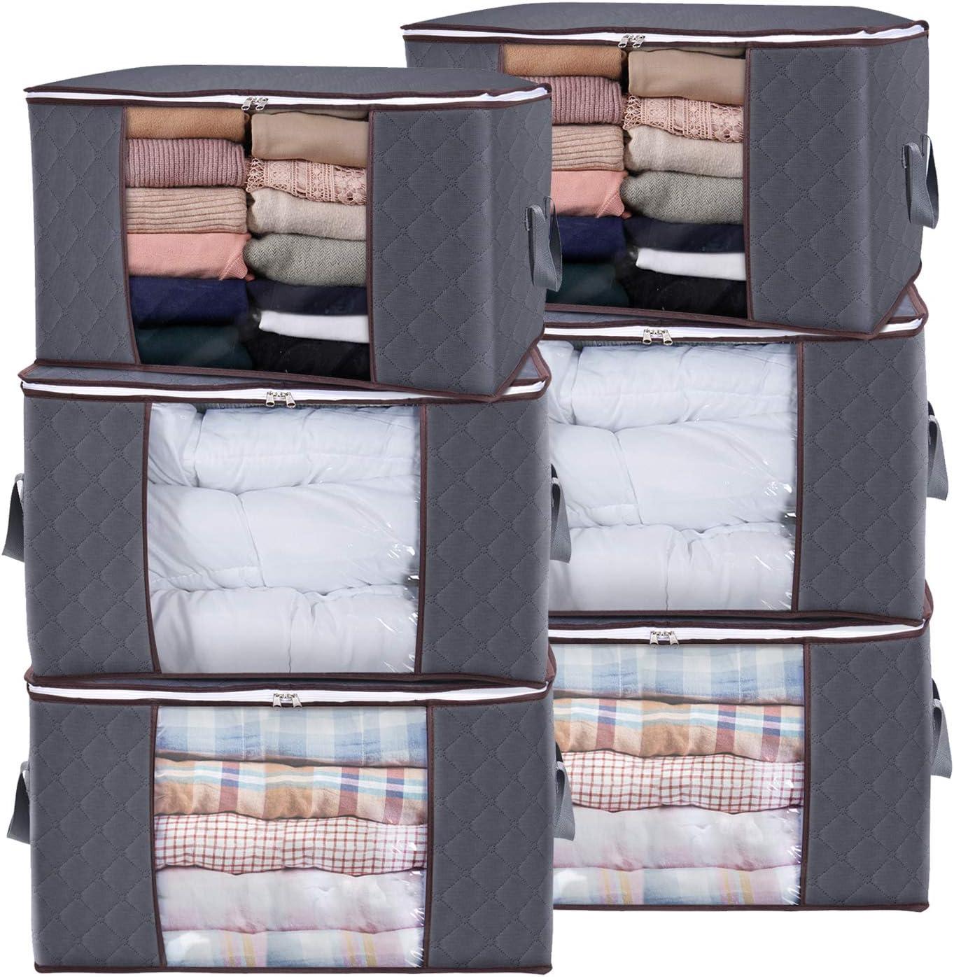 imageLifewit 90L Large Storage Bags Closet Organizers and Storage Clothes Storage Bins with Lids Foldable Storage Containers with Reinforced Handles for Clothing Blanket Bedding Comforter 3 Pack GrayGray