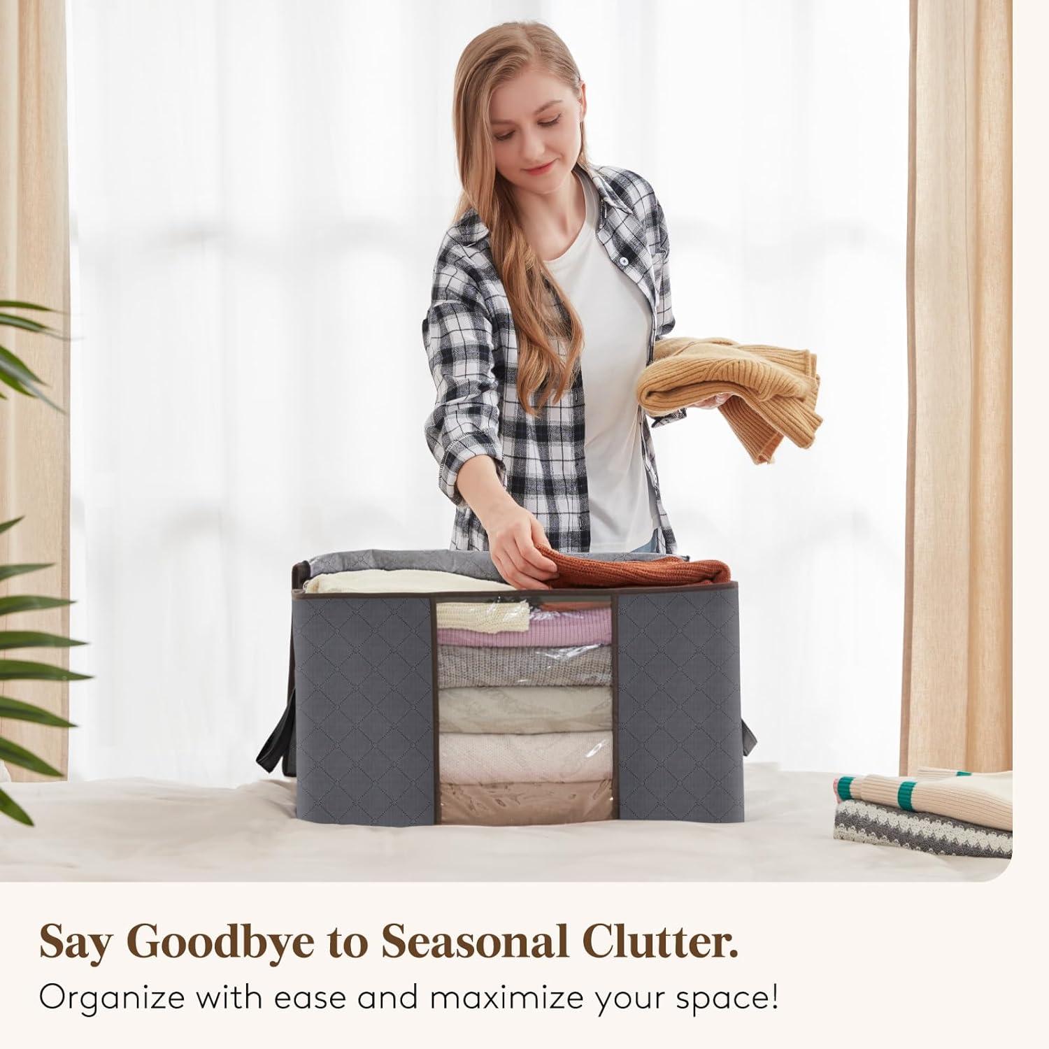 imageLifewit 90L Large Storage Bags Closet Organizers and Storage Clothes Storage Bins with Lids Foldable Storage Containers with Reinforced Handles for Clothing Blanket Bedding Comforter 3 Pack GrayGray