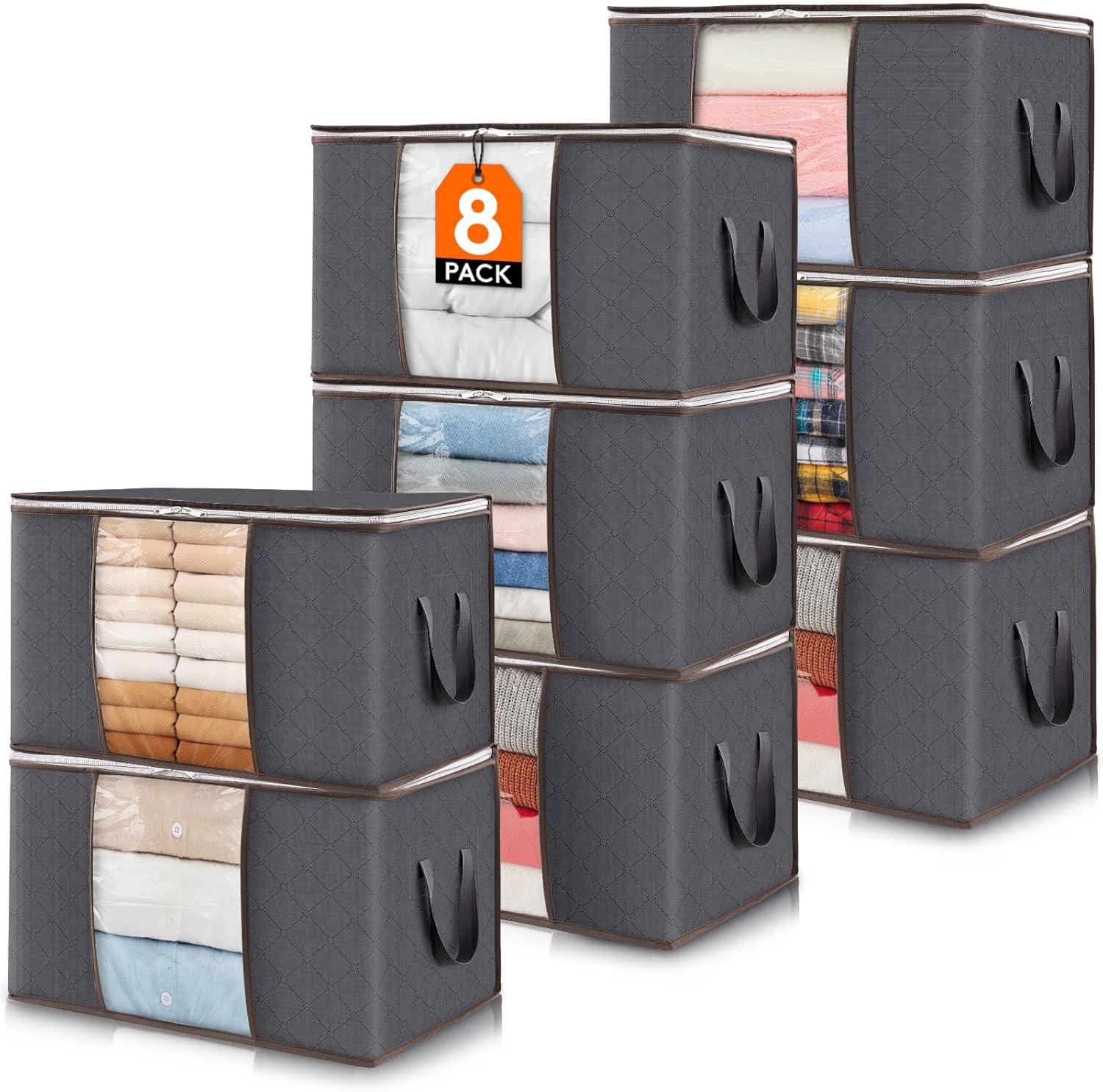 imageLifewit 90L Large Storage Bags Closet Organizers and Storage Clothes Storage Bins with Lids Foldable Storage Containers with Reinforced Handles for Clothing Blanket Bedding Comforter 3 Pack GrayGray