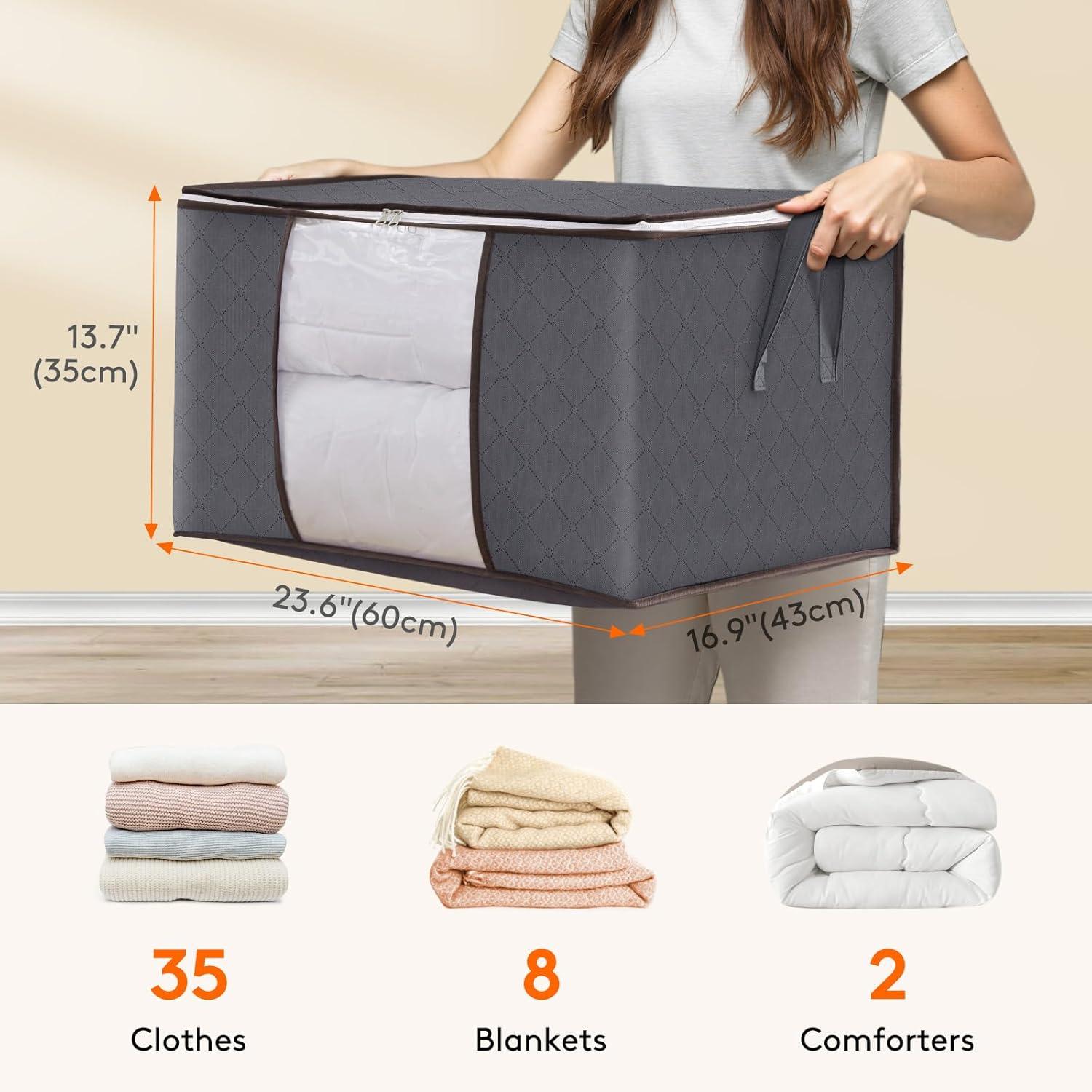 imageLifewit 90L Large Storage Bags Closet Organizers and Storage Clothes Storage Bins with Lids Foldable Storage Containers with Reinforced Handles for Clothing Blanket Bedding Comforter 3 Pack GrayGray