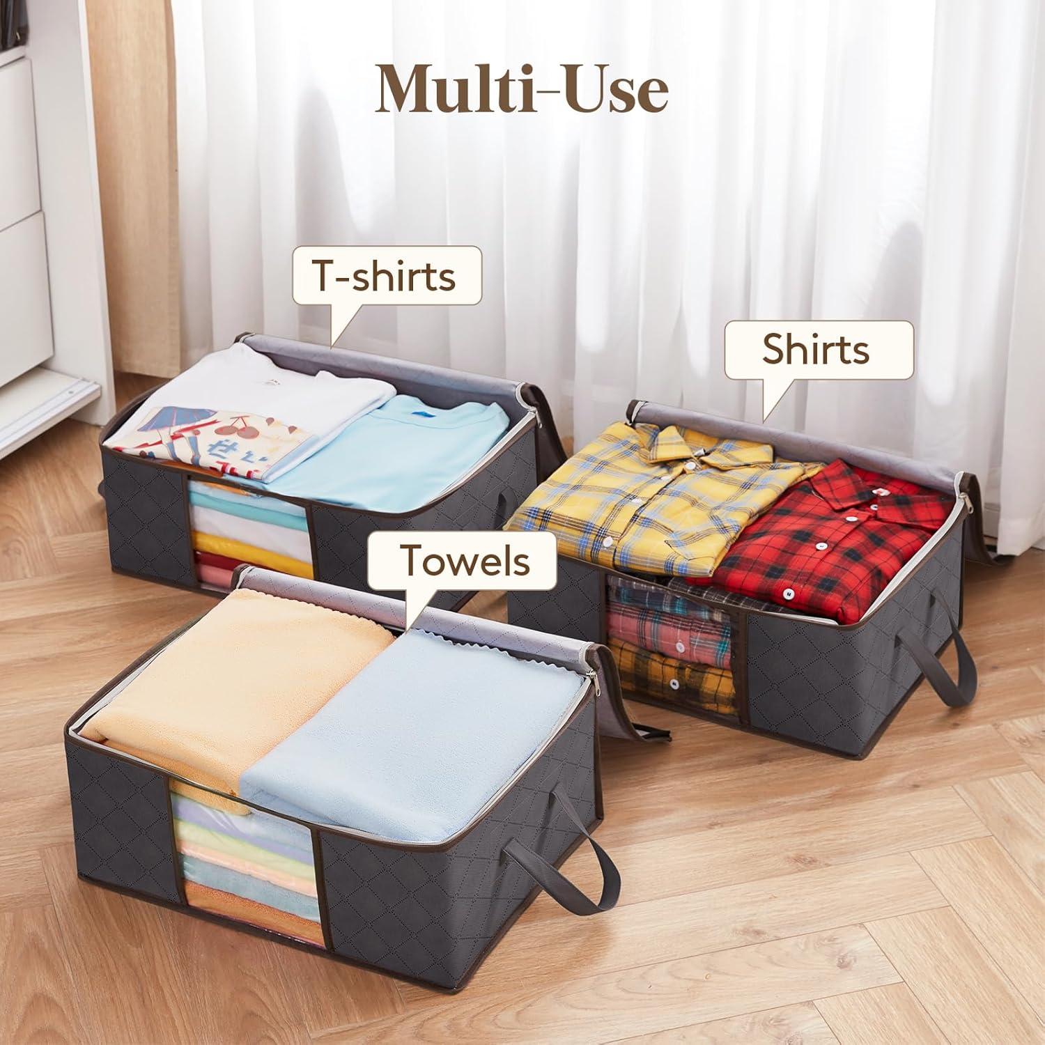 imageLifewit 90L Large Storage Bags Closet Organizers and Storage Clothes Storage Bins with Lids Foldable Storage Containers with Reinforced Handles for Clothing Blanket Bedding Comforter 3 Pack GrayGray