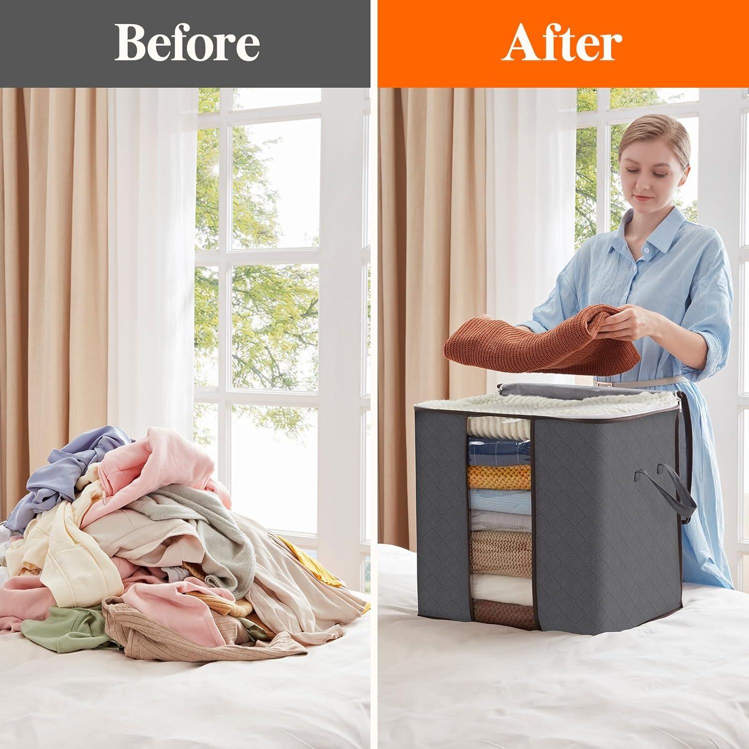 imageLifewit 90L Large Storage Bags Closet Organizers and Storage Clothes Storage Bins with Lids Foldable Storage Containers with Reinforced Handles for Clothing Blanket Bedding Comforter 3 Pack GrayGray