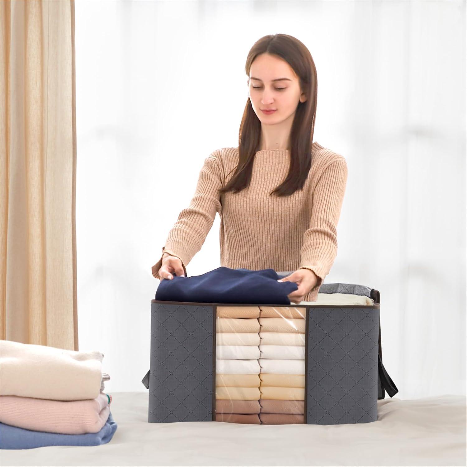 imageLifewit 90L Large Storage Bags Closet Organizers and Storage Clothes Storage Bins with Lids Foldable Storage Containers with Reinforced Handles for Clothing Blanket Bedding Comforter 3 Pack GrayGray