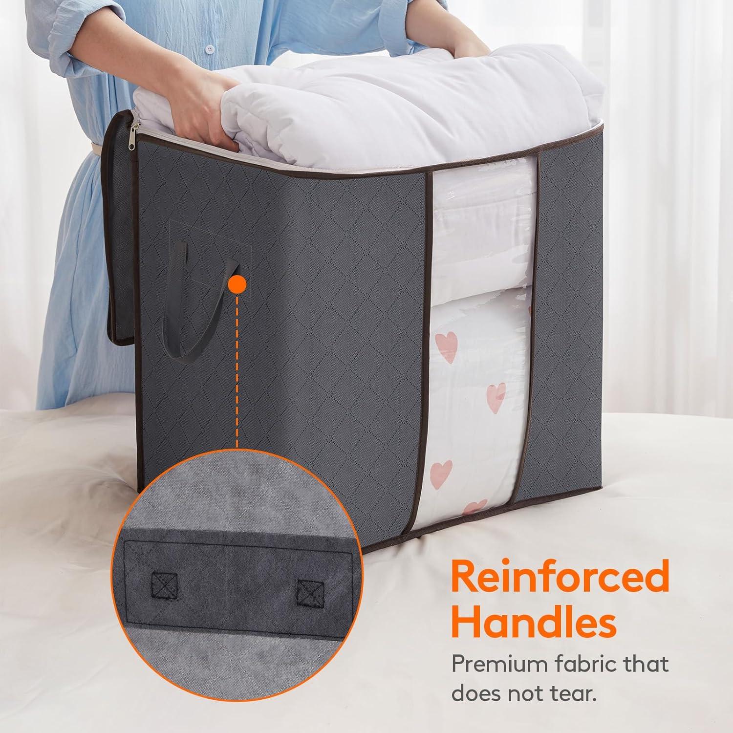 imageLifewit 90L Large Storage Bags Closet Organizers and Storage Clothes Storage Bins with Lids Foldable Storage Containers with Reinforced Handles for Clothing Blanket Bedding Comforter 3 Pack GrayGray