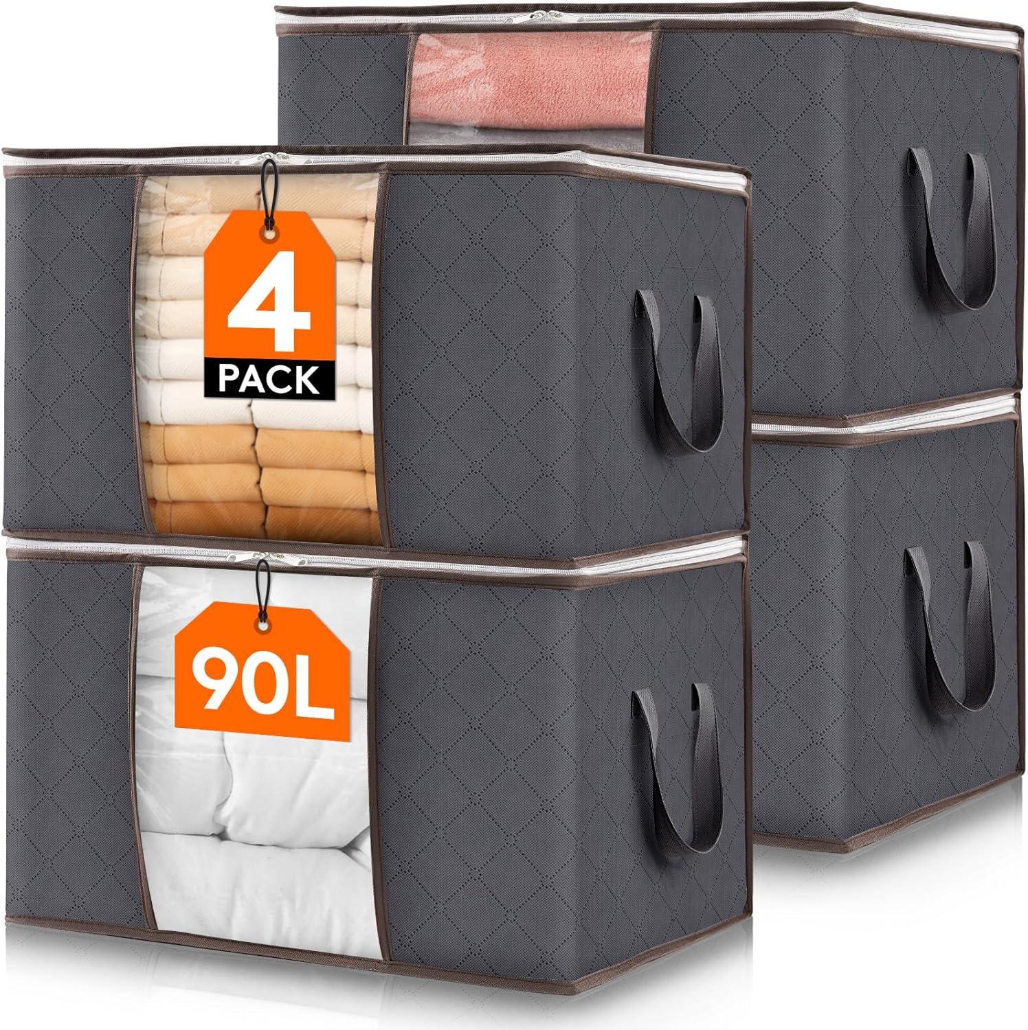 imageLifewit 90L Large Storage Bags Closet Organizers and Storage Clothes Storage Bins with Lids Foldable Storage Containers with Reinforced Handles for Clothing Blanket Bedding Comforter 3 Pack GrayGray