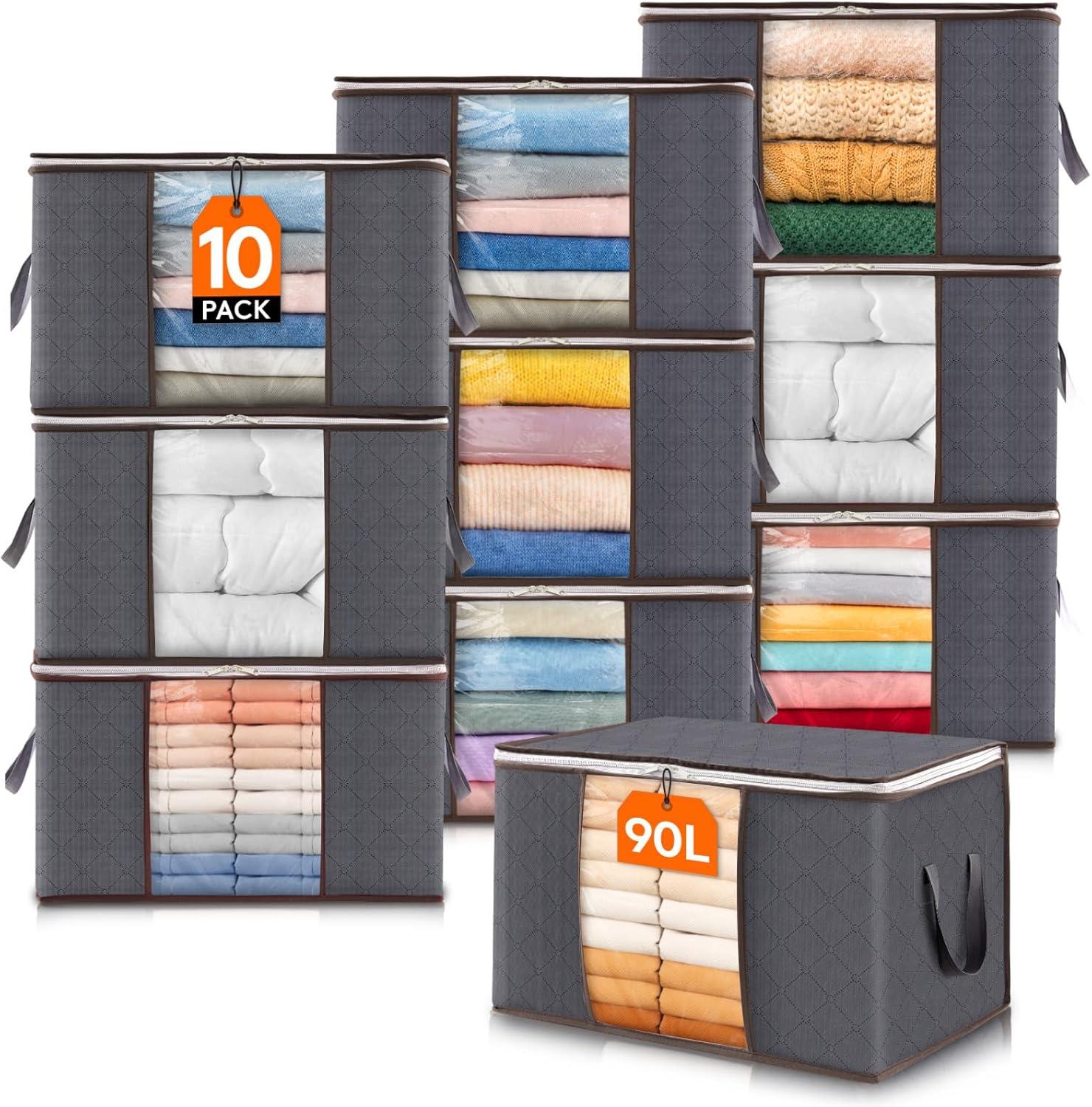 imageLifewit 90L Large Storage Bags Closet Organizers and Storage Clothes Storage Bins with Lids Foldable Storage Containers with Reinforced Handles for Clothing Blanket Bedding Comforter 3 Pack GrayGray