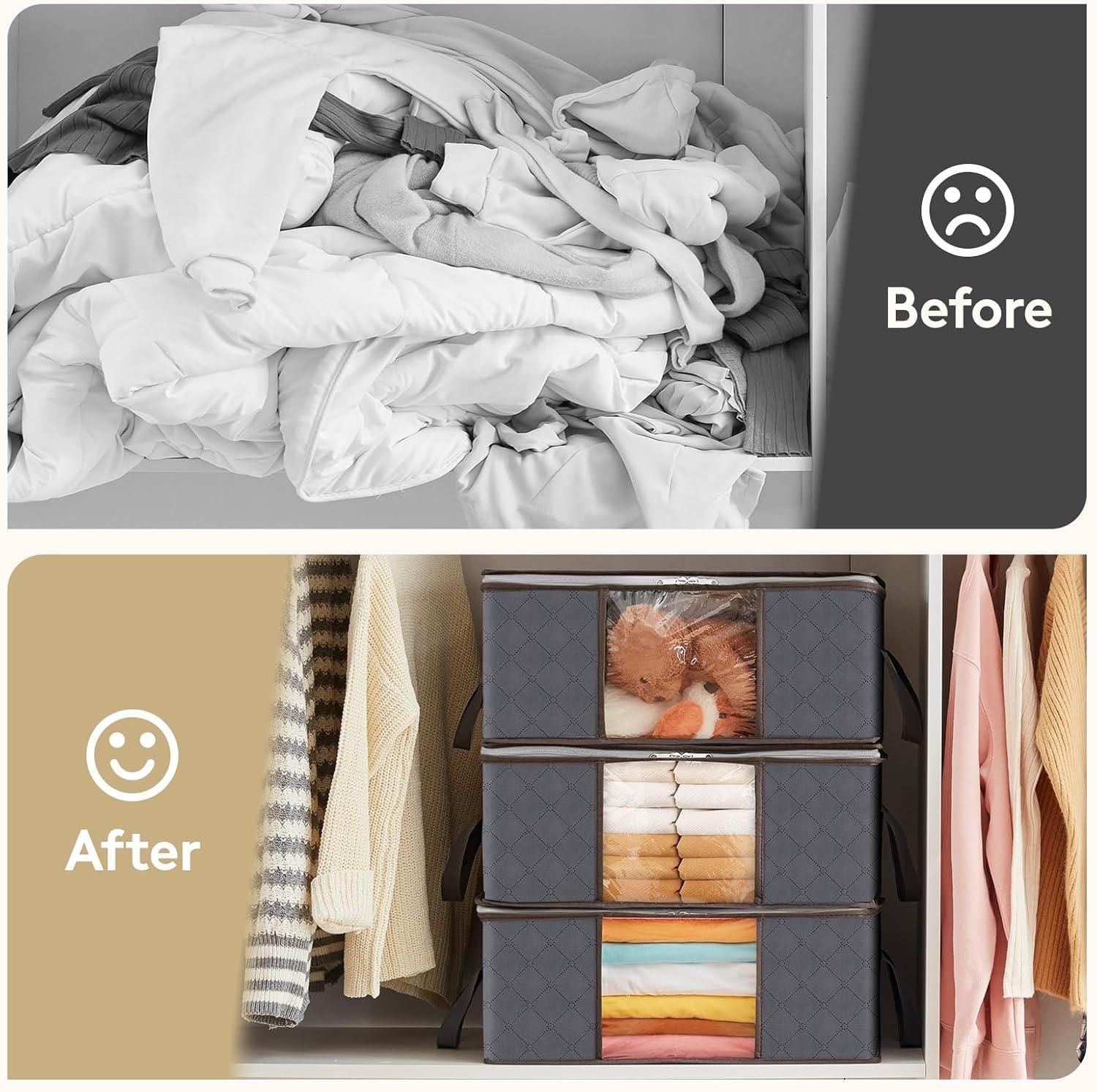 imageLifewit 90L Large Storage Bags Closet Organizers and Storage Clothes Storage Bins with Lids Foldable Storage Containers with Reinforced Handles for Clothing Blanket Bedding Comforter 3 Pack GrayGray