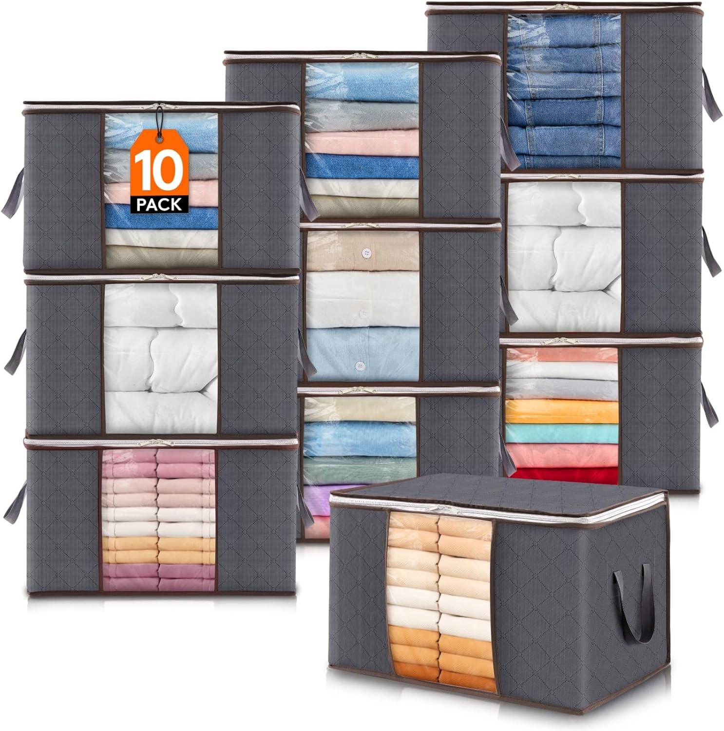 imageLifewit 90L Large Storage Bags Closet Organizers and Storage Clothes Storage Bins with Lids Foldable Storage Containers with Reinforced Handles for Clothing Blanket Bedding Comforter 3 Pack GrayGray