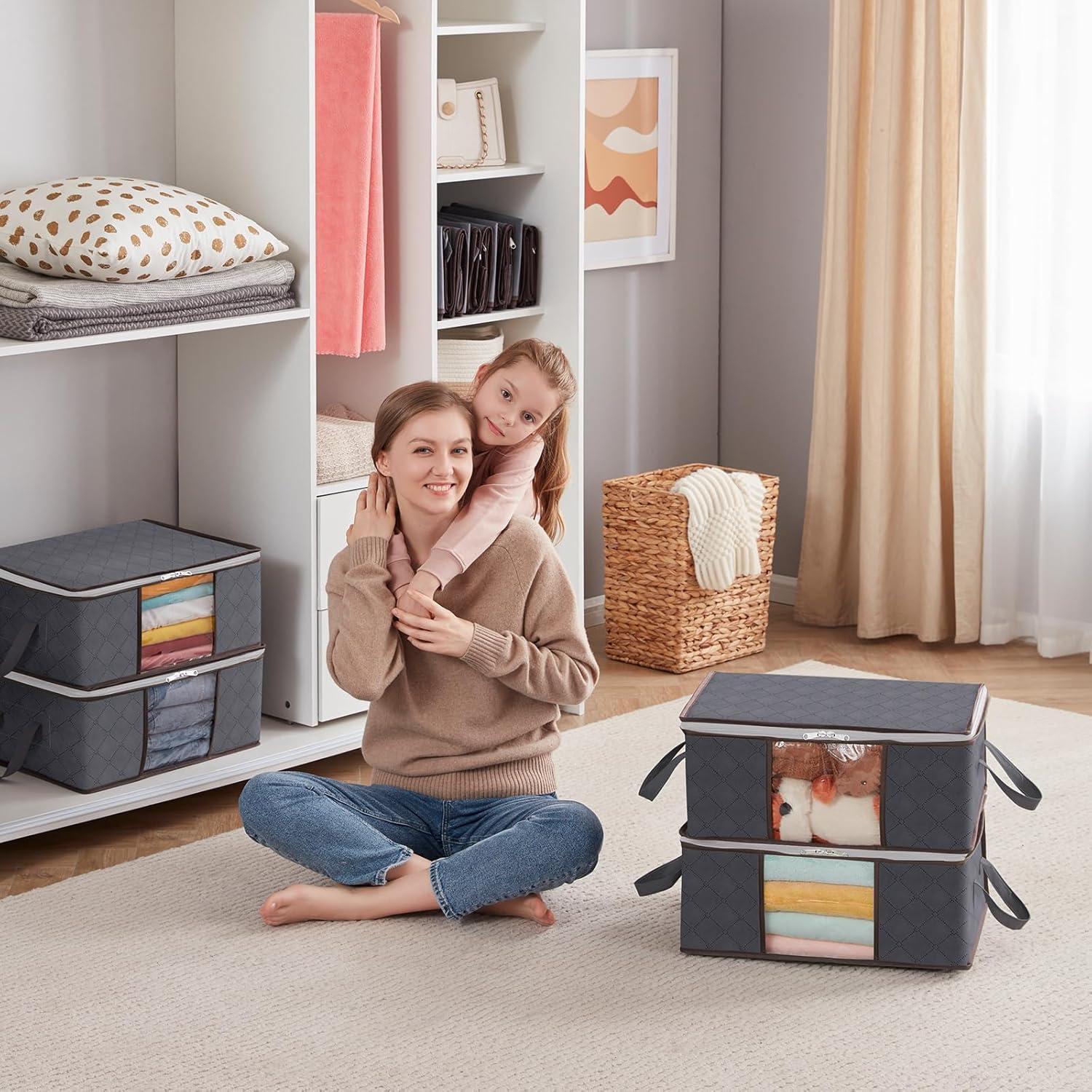 imageLifewit 90L Large Storage Bags Closet Organizers and Storage Clothes Storage Bins with Lids Foldable Storage Containers with Reinforced Handles for Clothing Blanket Bedding Comforter 3 Pack GrayGray