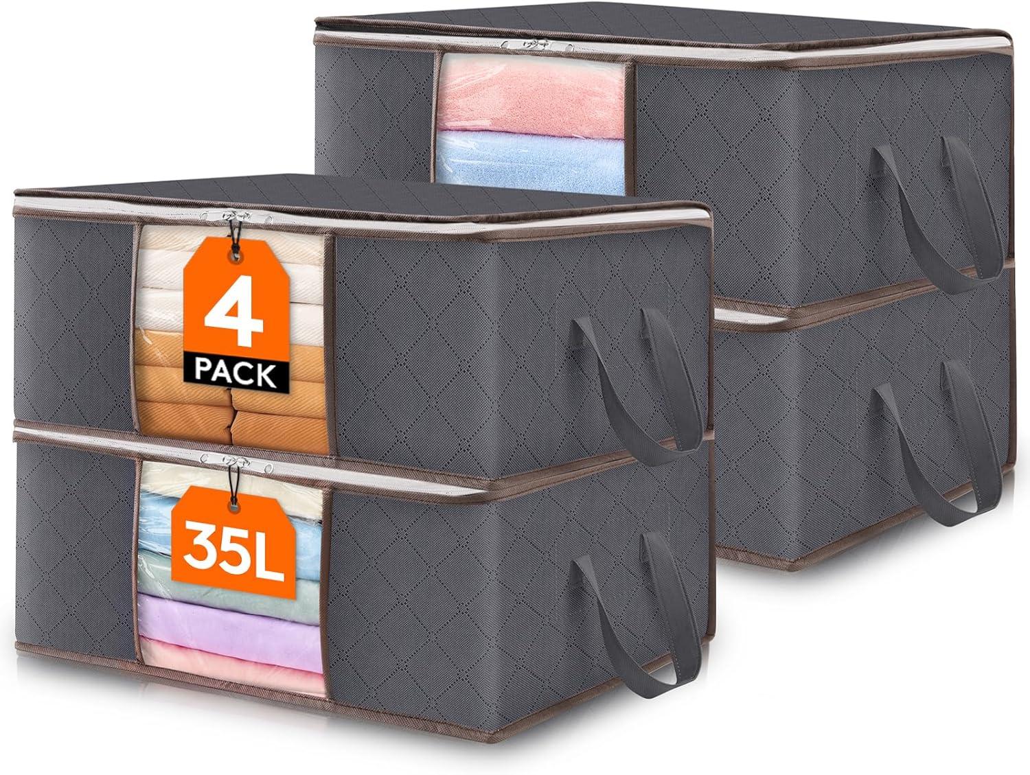 imageLifewit 90L Large Storage Bags Closet Organizers and Storage Clothes Storage Bins with Lids Foldable Storage Containers with Reinforced Handles for Clothing Blanket Bedding Comforter 3 Pack GrayGray