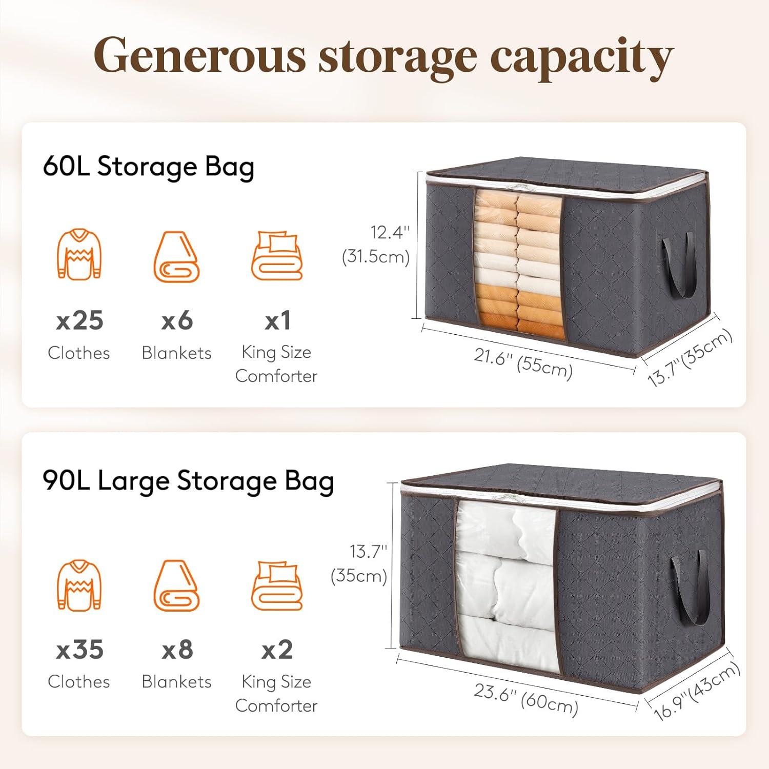 imageLifewit 90L Large Storage Bags Closet Organizers and Storage Clothes Storage Bins with Lids Foldable Storage Containers with Reinforced Handles for Clothing Blanket Bedding Comforter 3 Pack GrayGray