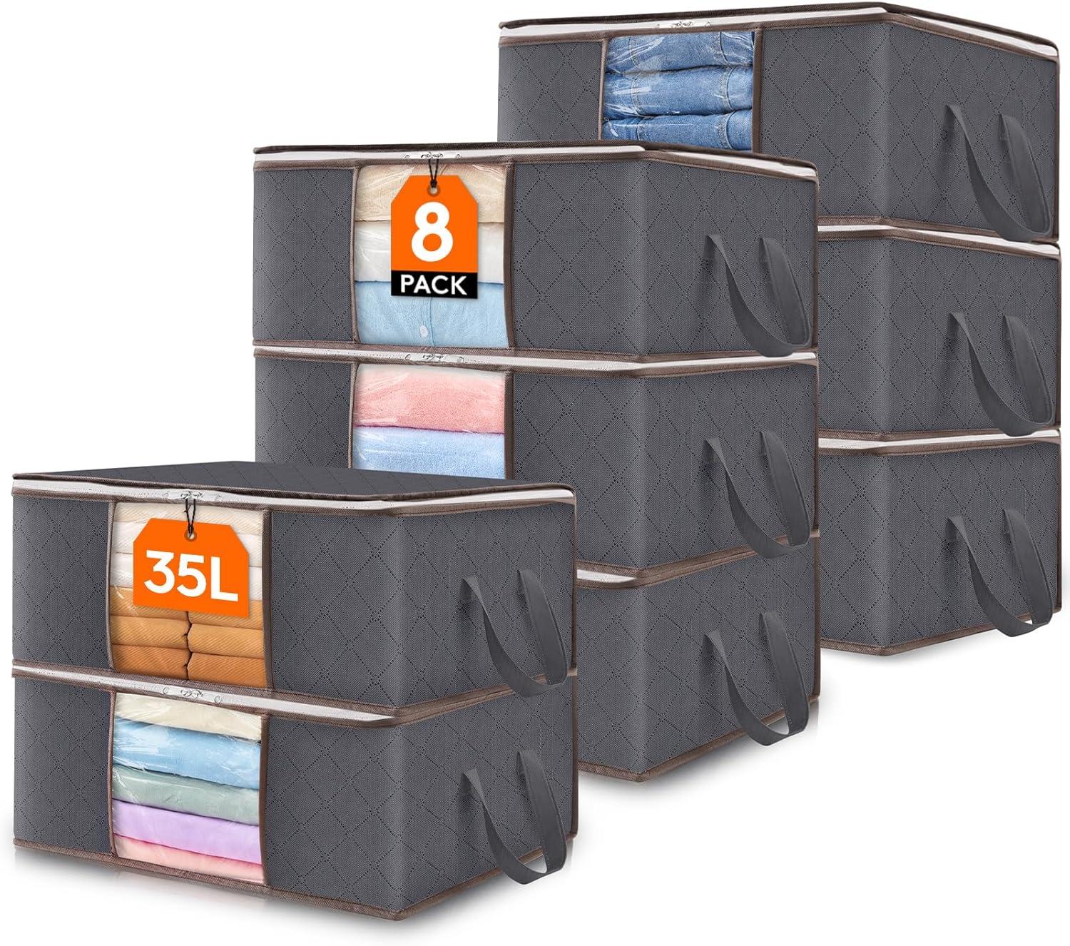 imageLifewit 90L Large Storage Bags Closet Organizers and Storage Clothes Storage Bins with Lids Foldable Storage Containers with Reinforced Handles for Clothing Blanket Bedding Comforter 3 Pack GrayGray