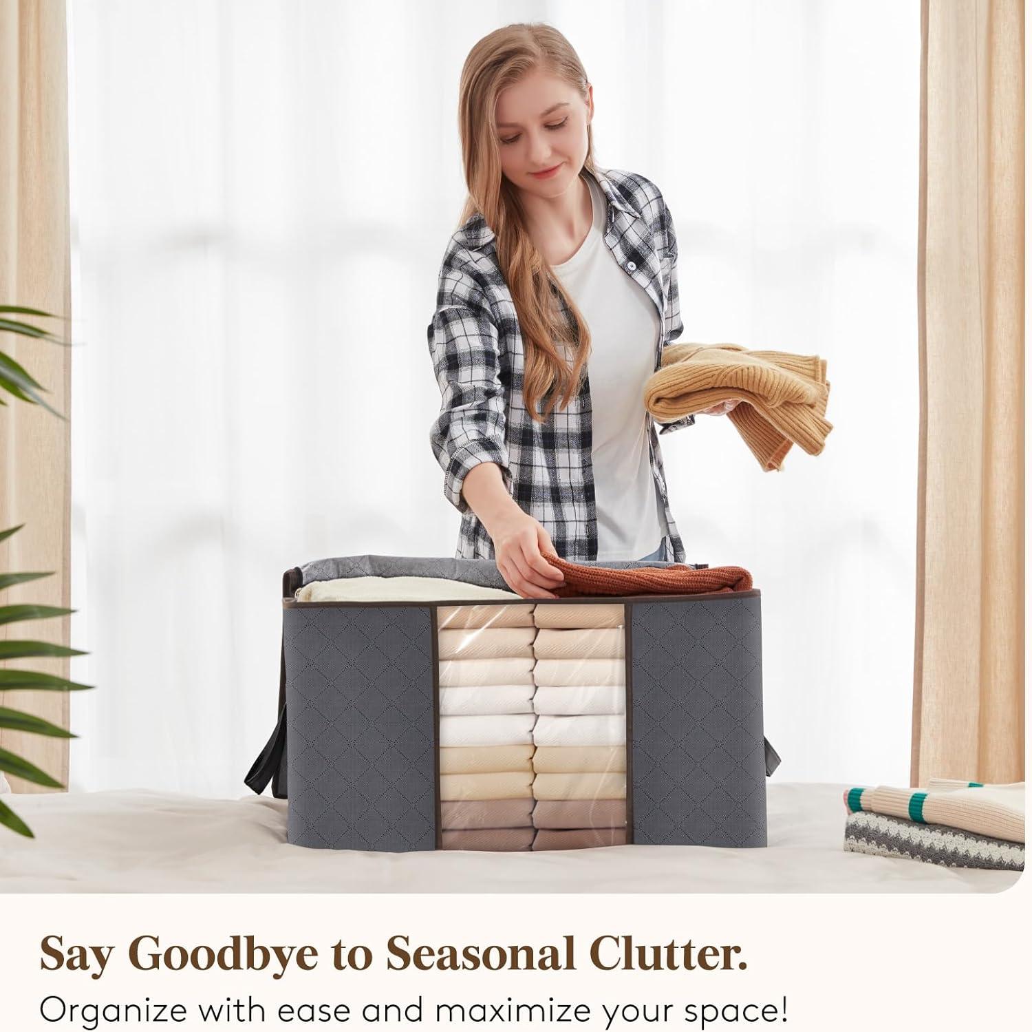 imageLifewit 90L Large Storage Bags Closet Organizers and Storage Clothes Storage Bins with Lids Foldable Storage Containers with Reinforced Handles for Clothing Blanket Bedding Comforter 3 Pack GrayGray