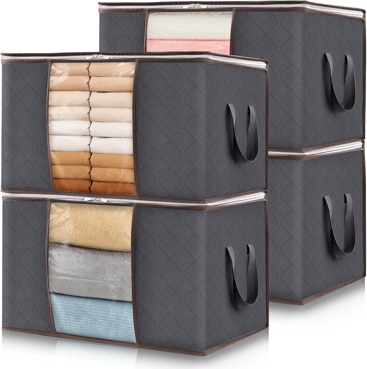 imageLifewit 90L Large Storage Bags Closet Organizers and Storage Clothes Storage Bins with Lids Foldable Storage Containers with Reinforced Handles for Clothing Blanket Bedding Comforter 3 Pack GrayGray