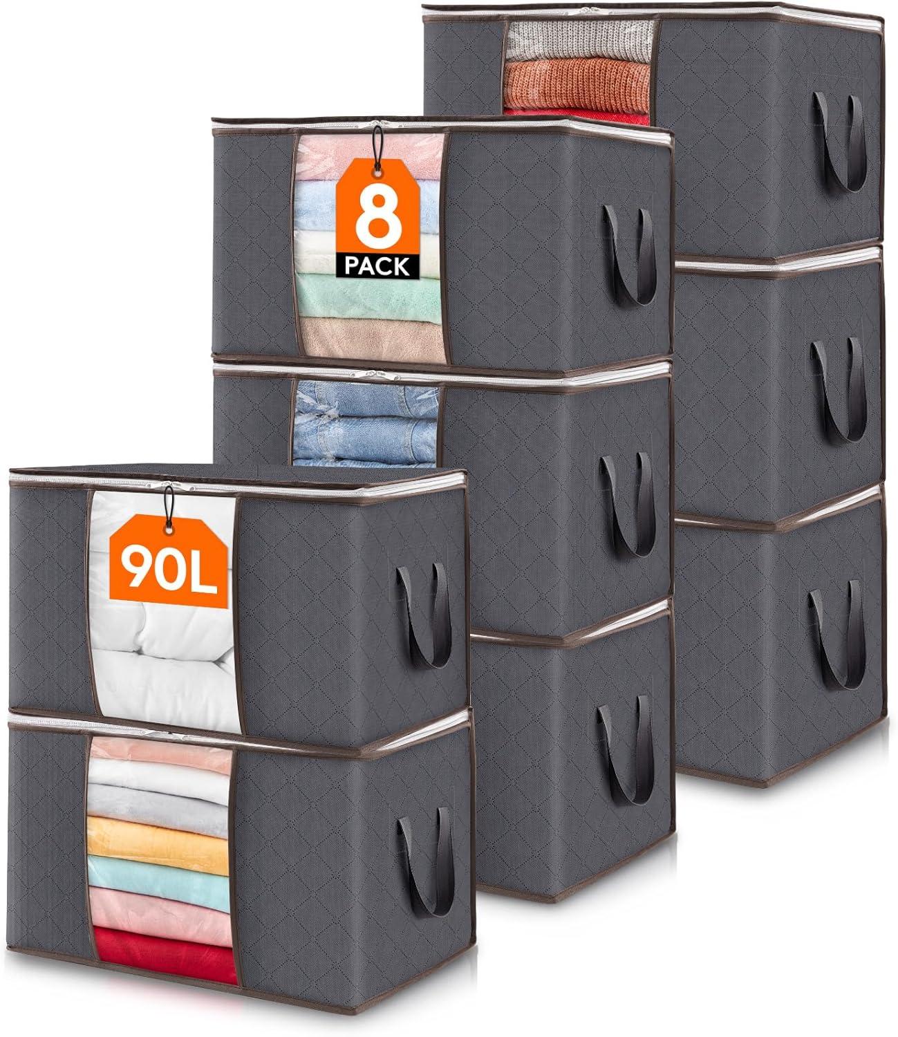 imageLifewit 90L Large Storage Bags Closet Organizers and Storage Clothes Storage Bins with Lids Foldable Storage Containers with Reinforced Handles for Clothing Blanket Bedding Comforter 3 Pack GrayGray