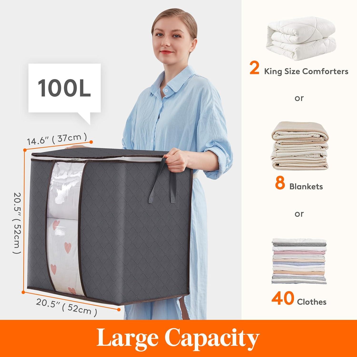 imageLifewit 90L Large Storage Bags Closet Organizers and Storage Clothes Storage Bins with Lids Foldable Storage Containers with Reinforced Handles for Clothing Blanket Bedding Comforter 3 Pack GrayGray