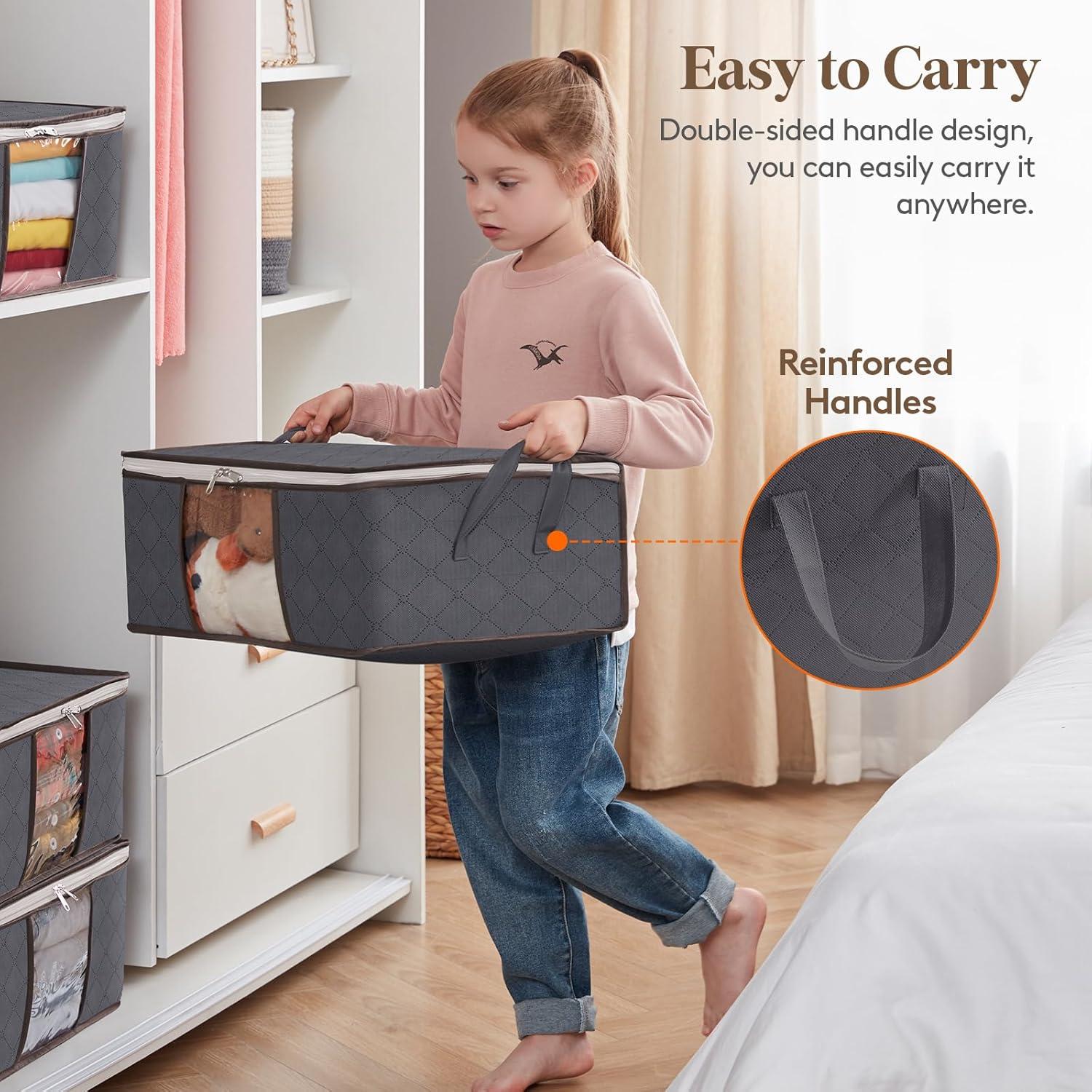 imageLifewit 90L Large Storage Bags Closet Organizers and Storage Clothes Storage Bins with Lids Foldable Storage Containers with Reinforced Handles for Clothing Blanket Bedding Comforter 3 Pack GrayGray