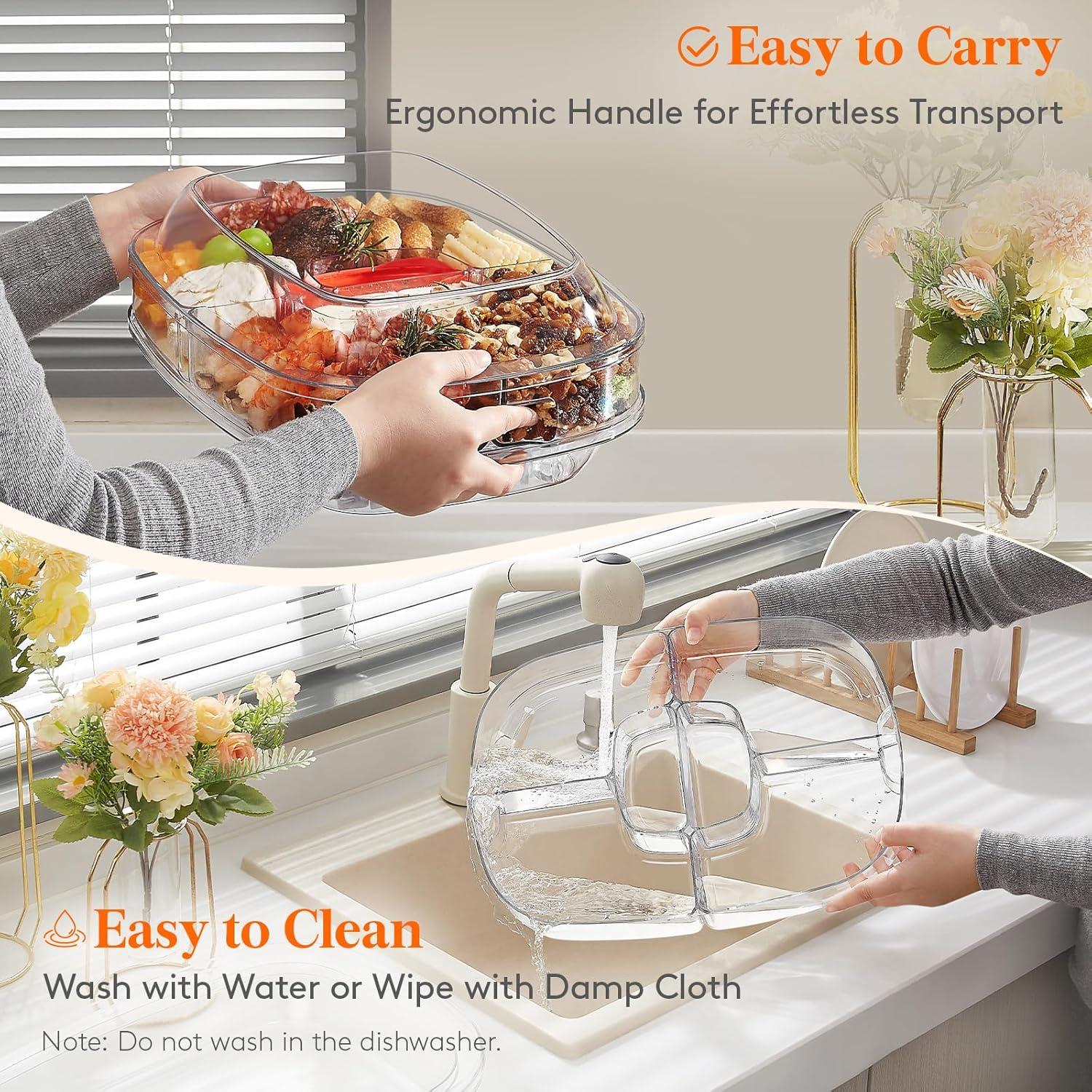 imageLifewit Chilled Serving Tray for Parties 15 Divided Shrimp Cocktail Serving Dish with Lid Plastic Taco Bar Platter Ice Serving Bowl for Veggie Fruit Salad Mimosa Bar Supplies in PartyBuffet