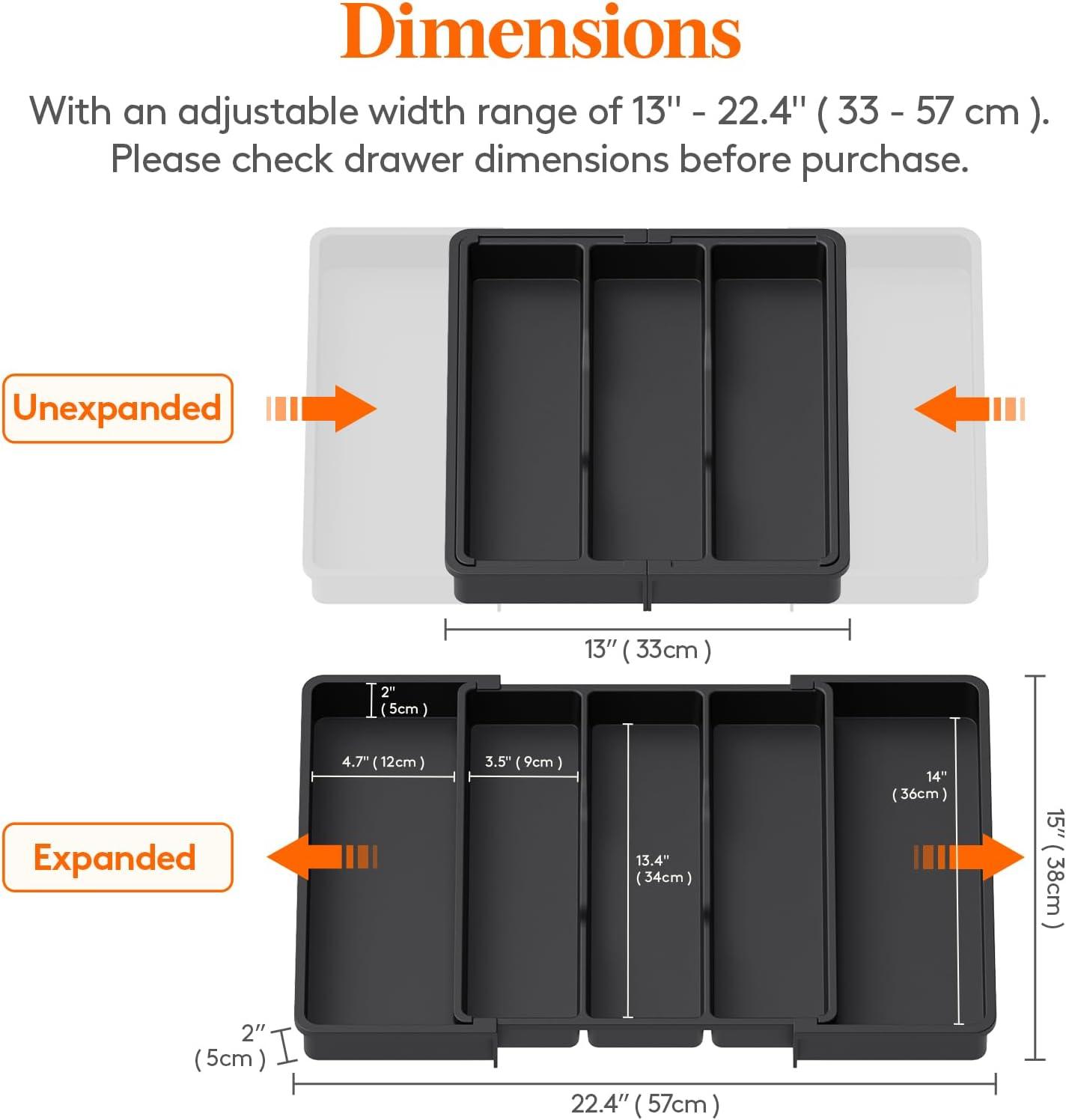 imageLifewit Cooking Utensil Drawer Organizer Expandable from 13 to 224 inches Adjustable Cutlery Silverware Tray Plastic Flatware Spatula Holder Kitchen Tools Gadgets Storage Divider BlackBlack