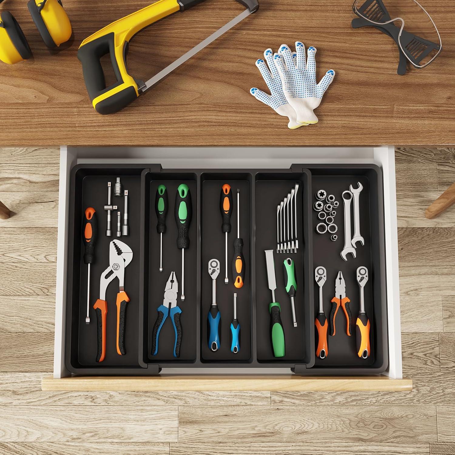 imageLifewit Cooking Utensil Drawer Organizer Expandable from 13 to 224 inches Adjustable Cutlery Silverware Tray Plastic Flatware Spatula Holder Kitchen Tools Gadgets Storage Divider BlackBlack