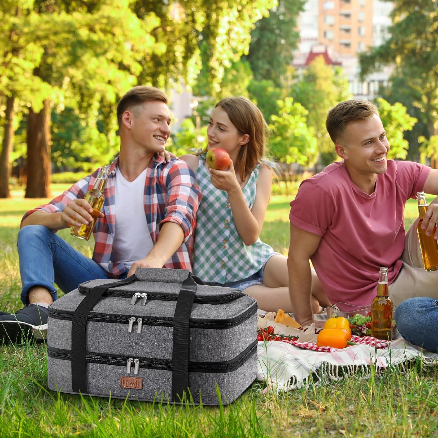 imageLifewit Double Decker Casserole Carrier for Hot and Cold Food Insulated Casserole Dish Carrier Carrying Case with Tool Room Thermal Bag for Potluck Parties Cookouts Fits 9quot13quot Baking Dish GrayGray