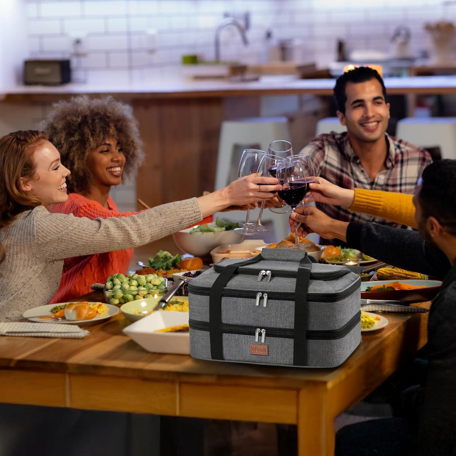 imageLifewit Double Decker Casserole Carrier for Hot and Cold Food Insulated Casserole Dish Carrier Carrying Case with Tool Room Thermal Bag for Potluck Parties Cookouts Fits 9quot13quot Baking Dish GrayGray