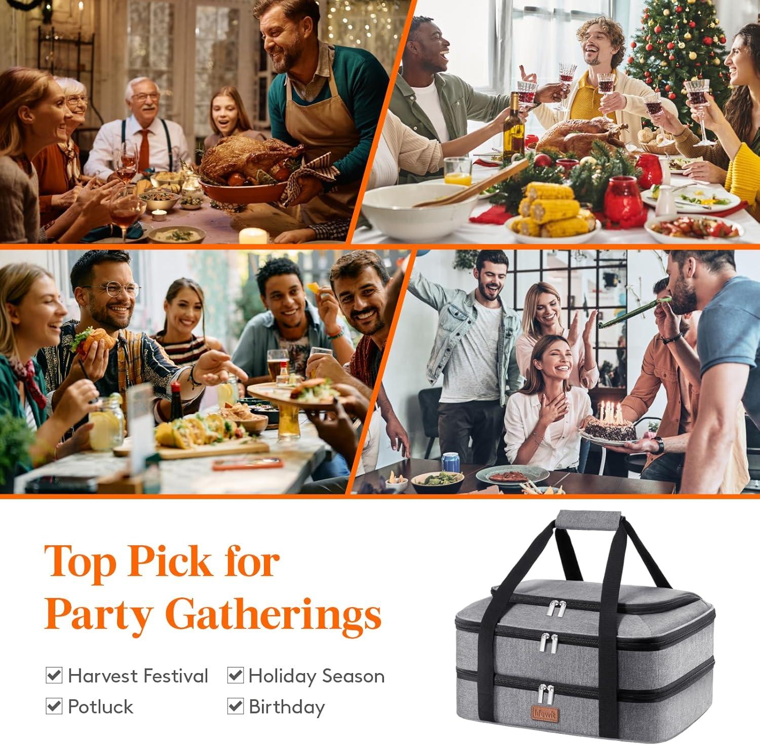imageLifewit Double Decker Casserole Carrier for Hot and Cold Food Insulated Casserole Dish Carrier Carrying Case with Tool Room Thermal Bag for Potluck Parties Cookouts Fits 9quot13quot Baking Dish GrayGray