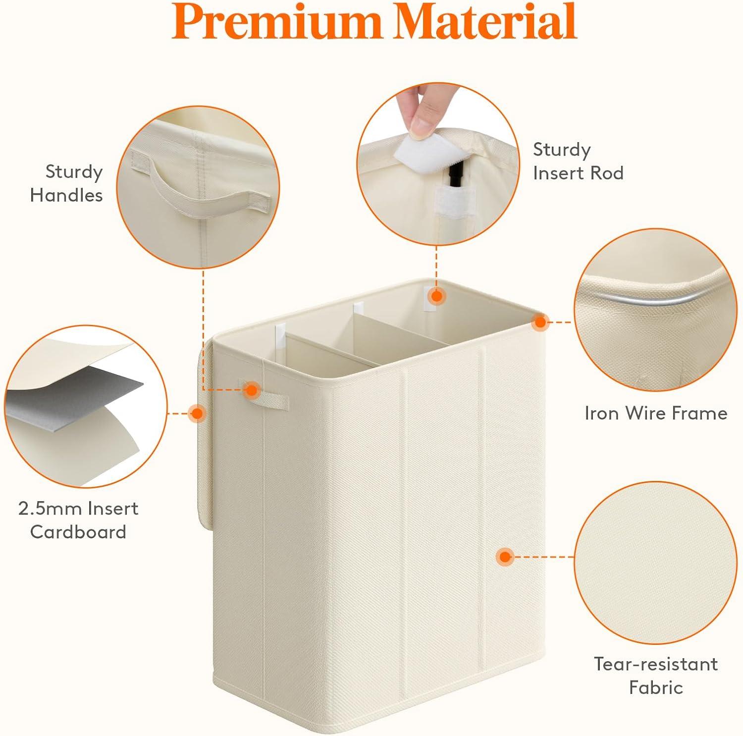 imageLifewit Double Laundry Hamper with Lid and Removable Laundry Bags Large Collapsible 2 Dividers Dirty Clothes Basket with Handles for Bedroom Laundry Room Closet Bathroom College 136L GrayWhite