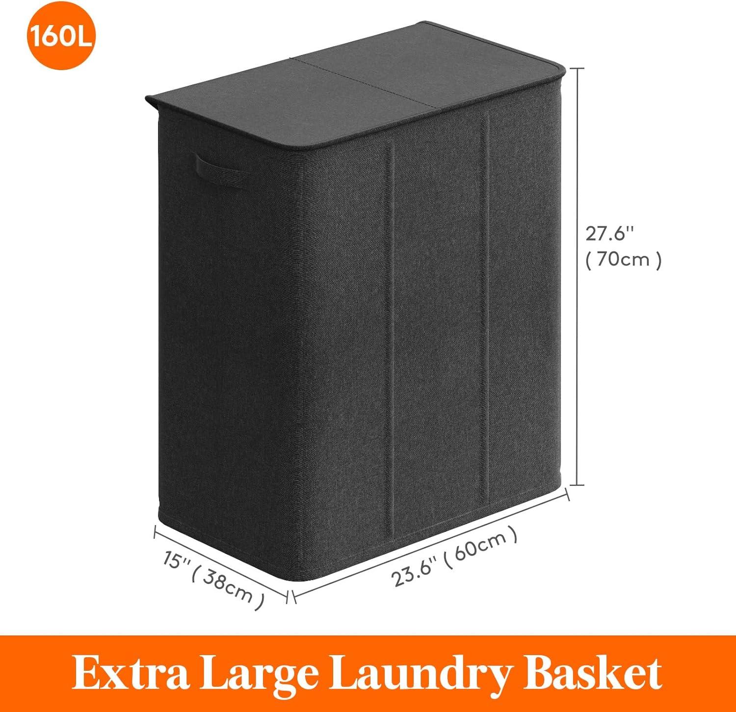 imageLifewit Double Laundry Hamper with Lid and Removable Laundry Bags Large Collapsible 2 Dividers Dirty Clothes Basket with Handles for Bedroom Laundry Room Closet Bathroom College 136L GrayDark Gray