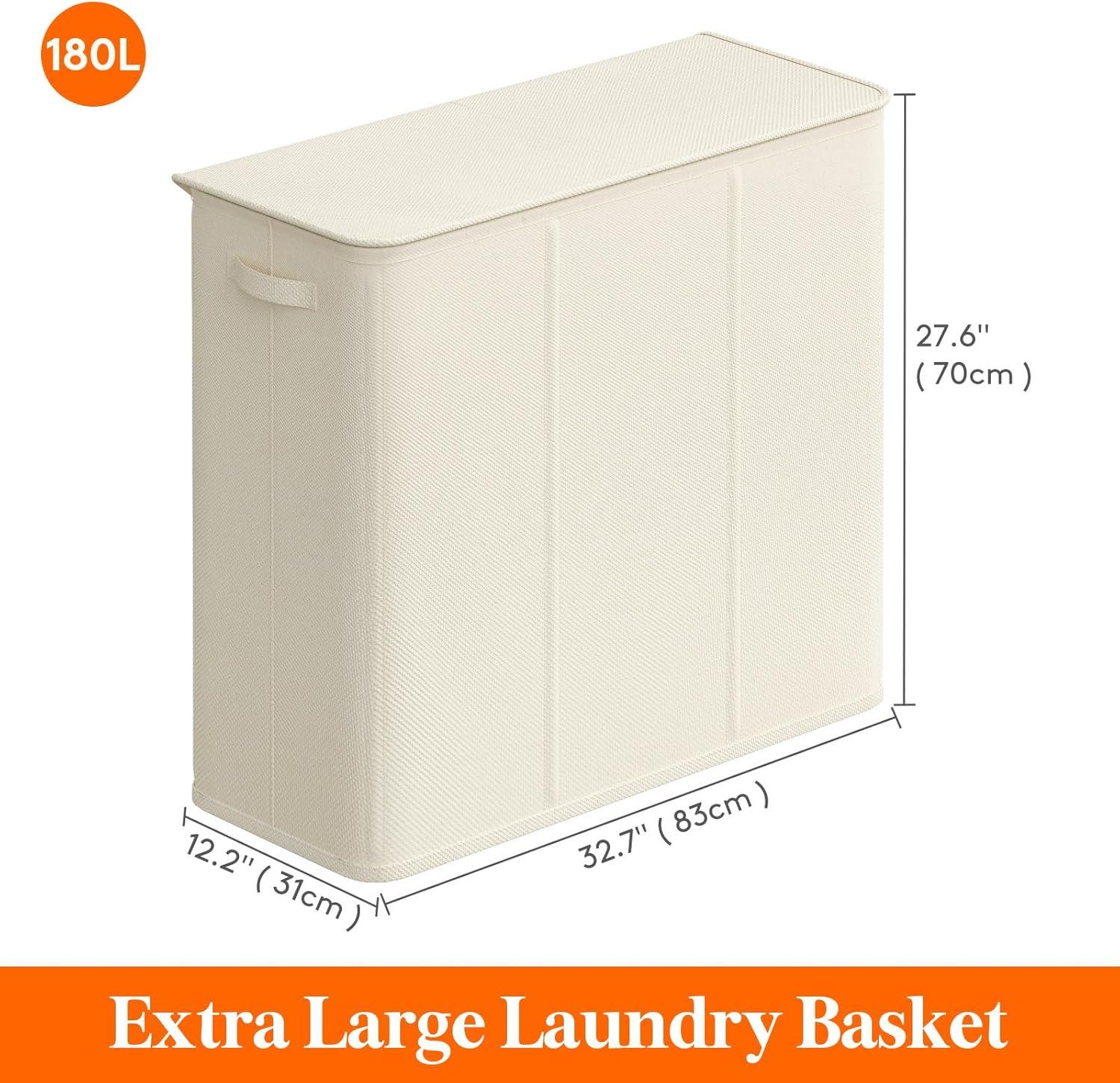 imageLifewit Double Laundry Hamper with Lid and Removable Laundry Bags Large Collapsible 2 Dividers Dirty Clothes Basket with Handles for Bedroom Laundry Room Closet Bathroom College 136L GrayLight Gray