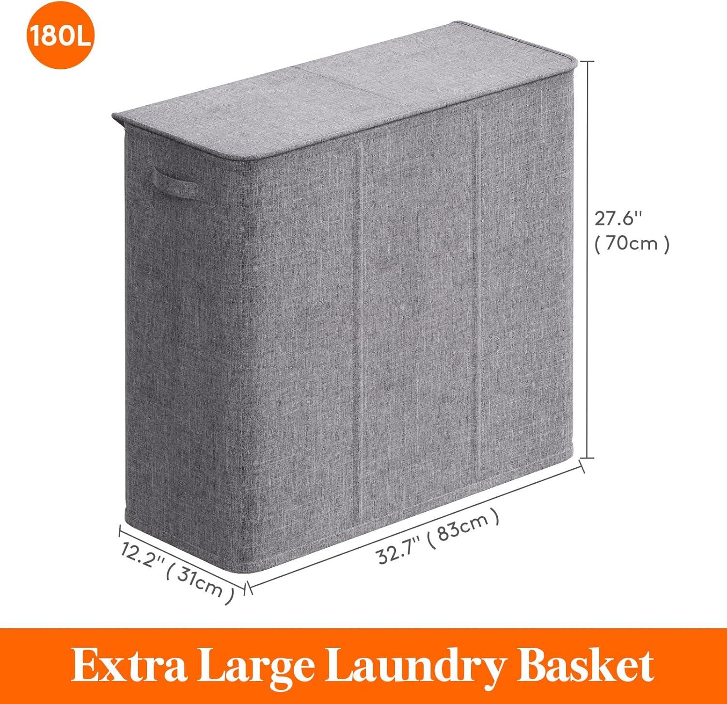 imageLifewit Double Laundry Hamper with Lid and Removable Laundry Bags Large Collapsible 2 Dividers Dirty Clothes Basket with Handles for Bedroom Laundry Room Closet Bathroom College 136L GrayDark Gray