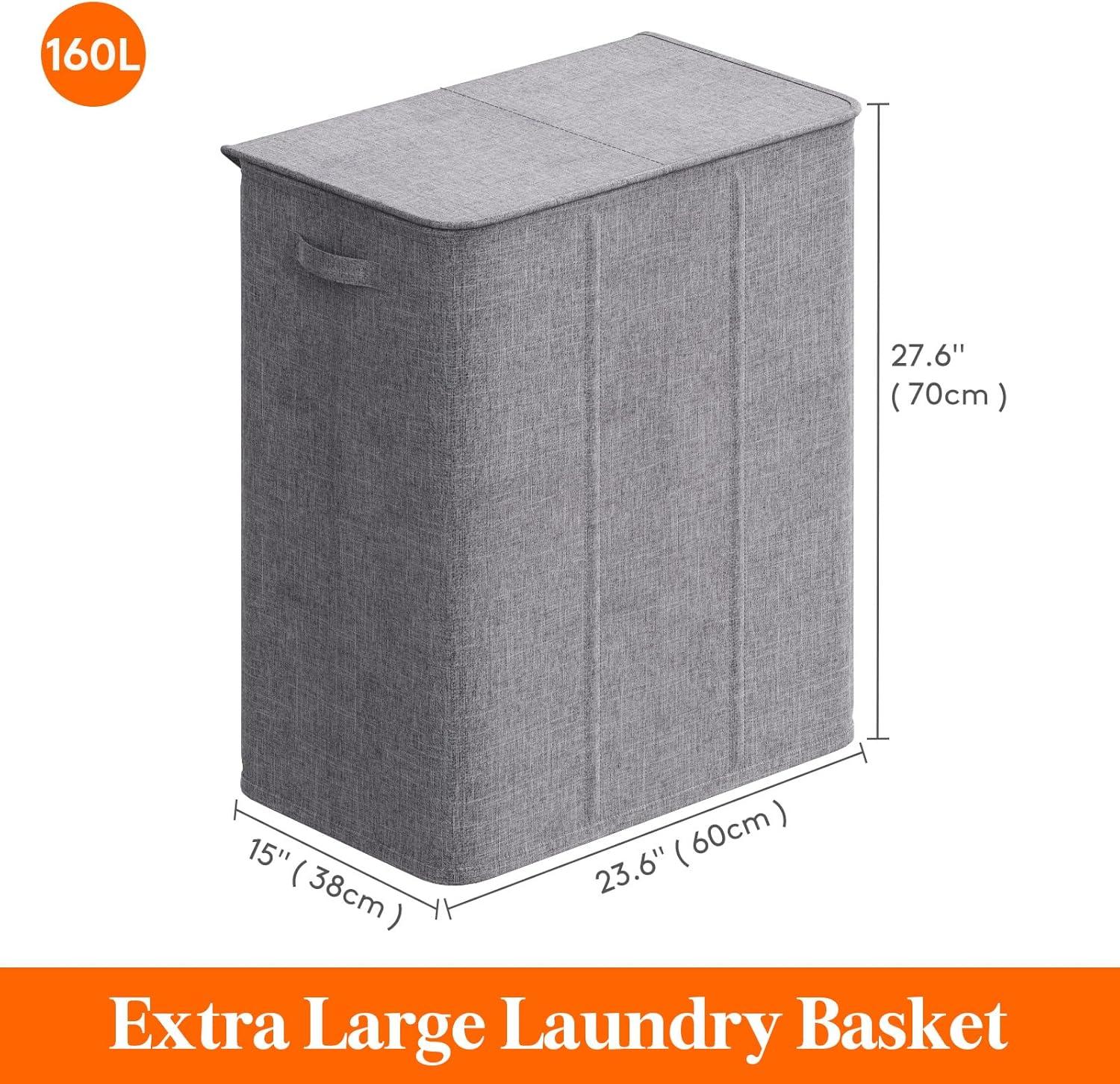 imageLifewit Double Laundry Hamper with Lid and Removable Laundry Bags Large Collapsible 2 Dividers Dirty Clothes Basket with Handles for Bedroom Laundry Room Closet Bathroom College 136L GrayLight Gray