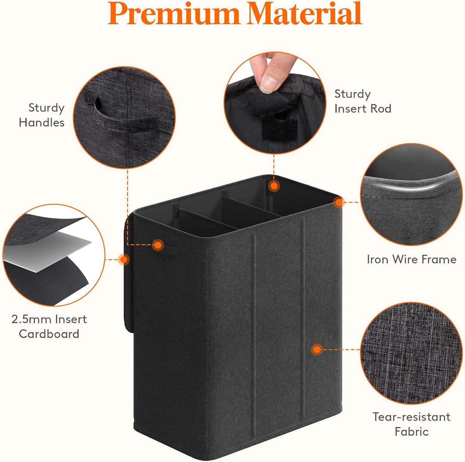 imageLifewit Double Laundry Hamper with Lid and Removable Laundry Bags Large Collapsible 2 Dividers Dirty Clothes Basket with Handles for Bedroom Laundry Room Closet Bathroom College 136L GrayDark Gray