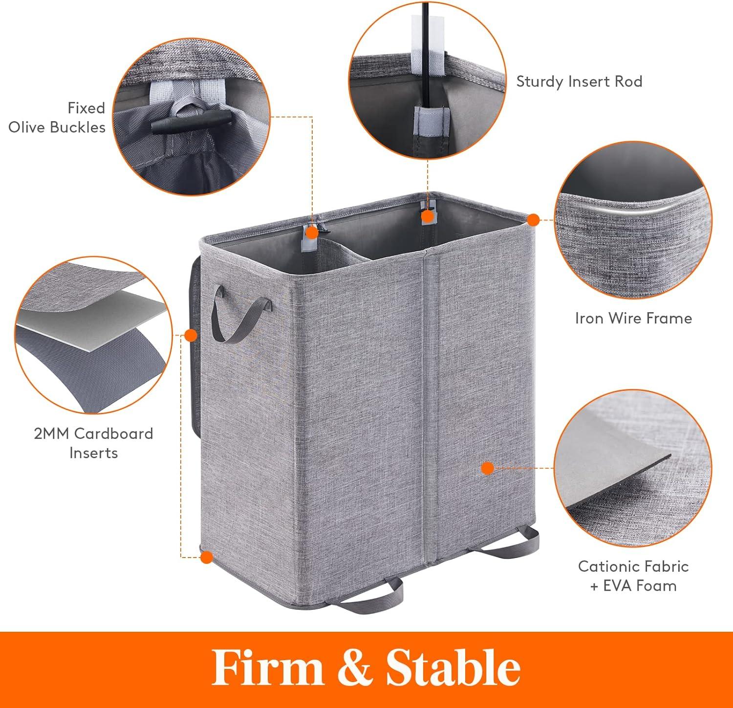 imageLifewit Double Laundry Hamper with Lid and Removable Laundry Bags Large Collapsible 2 Dividers Dirty Clothes Basket with Handles for Bedroom Laundry Room Closet Bathroom College 136L GrayGray