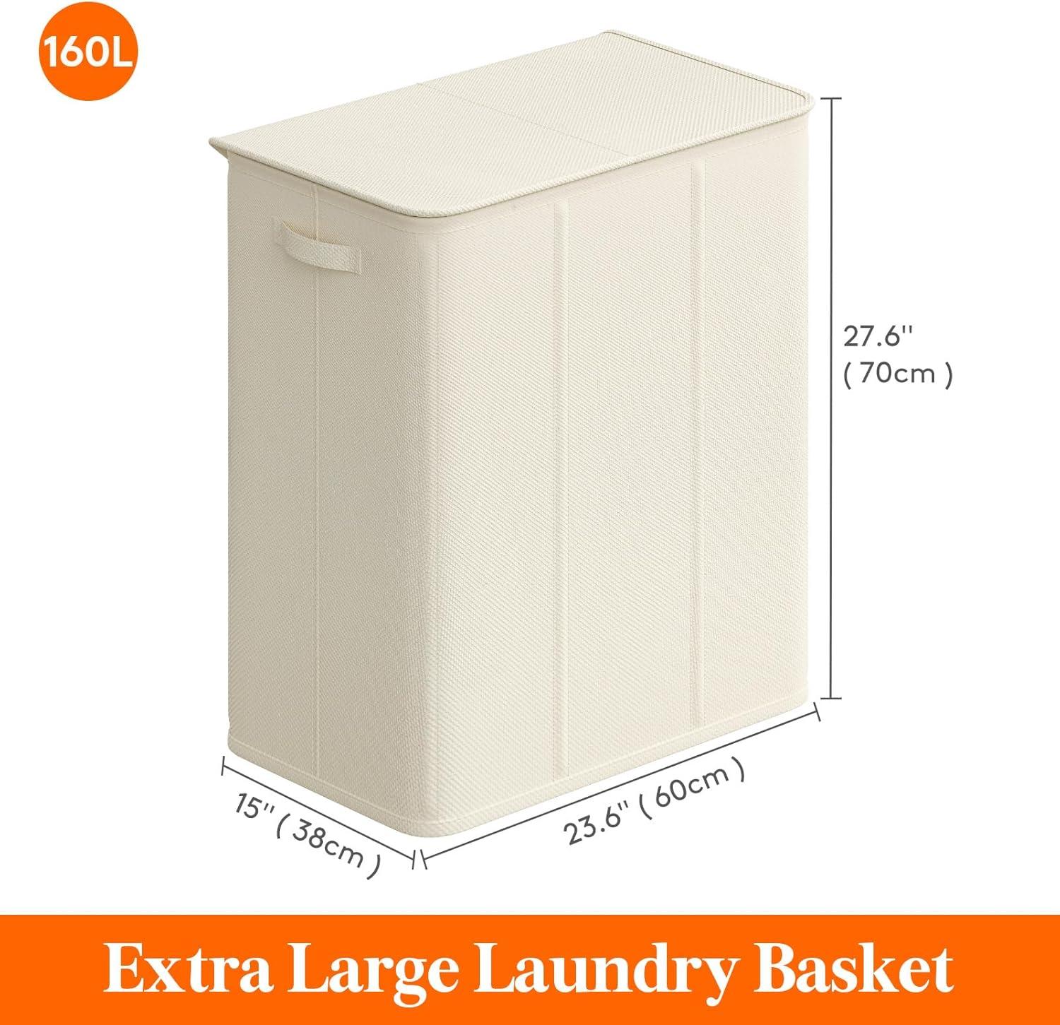 imageLifewit Double Laundry Hamper with Lid and Removable Laundry Bags Large Collapsible 2 Dividers Dirty Clothes Basket with Handles for Bedroom Laundry Room Closet Bathroom College 136L GrayWhite