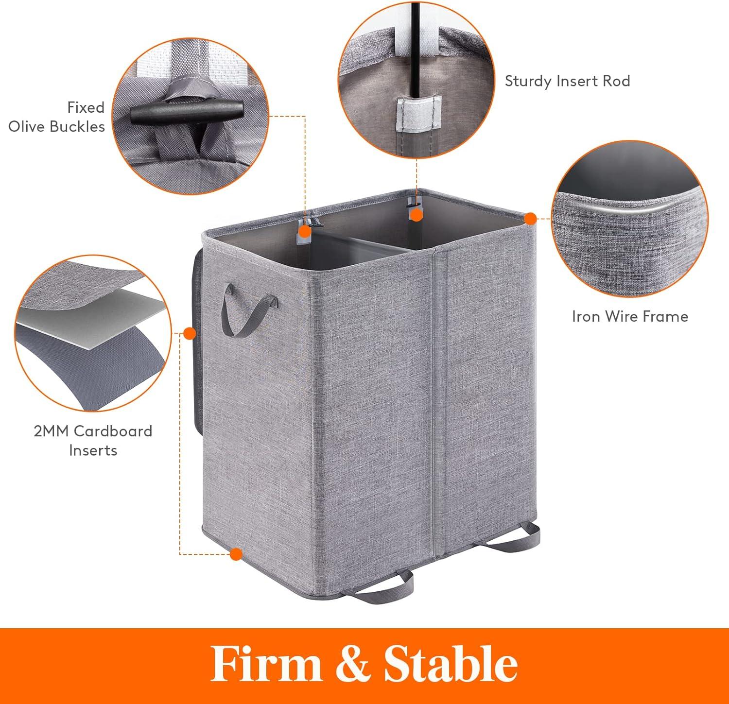 imageLifewit Double Laundry Hamper with Lid and Removable Laundry Bags Large Collapsible 2 Dividers Dirty Clothes Basket with Handles for Bedroom Laundry Room Closet Bathroom College 136L GrayGray