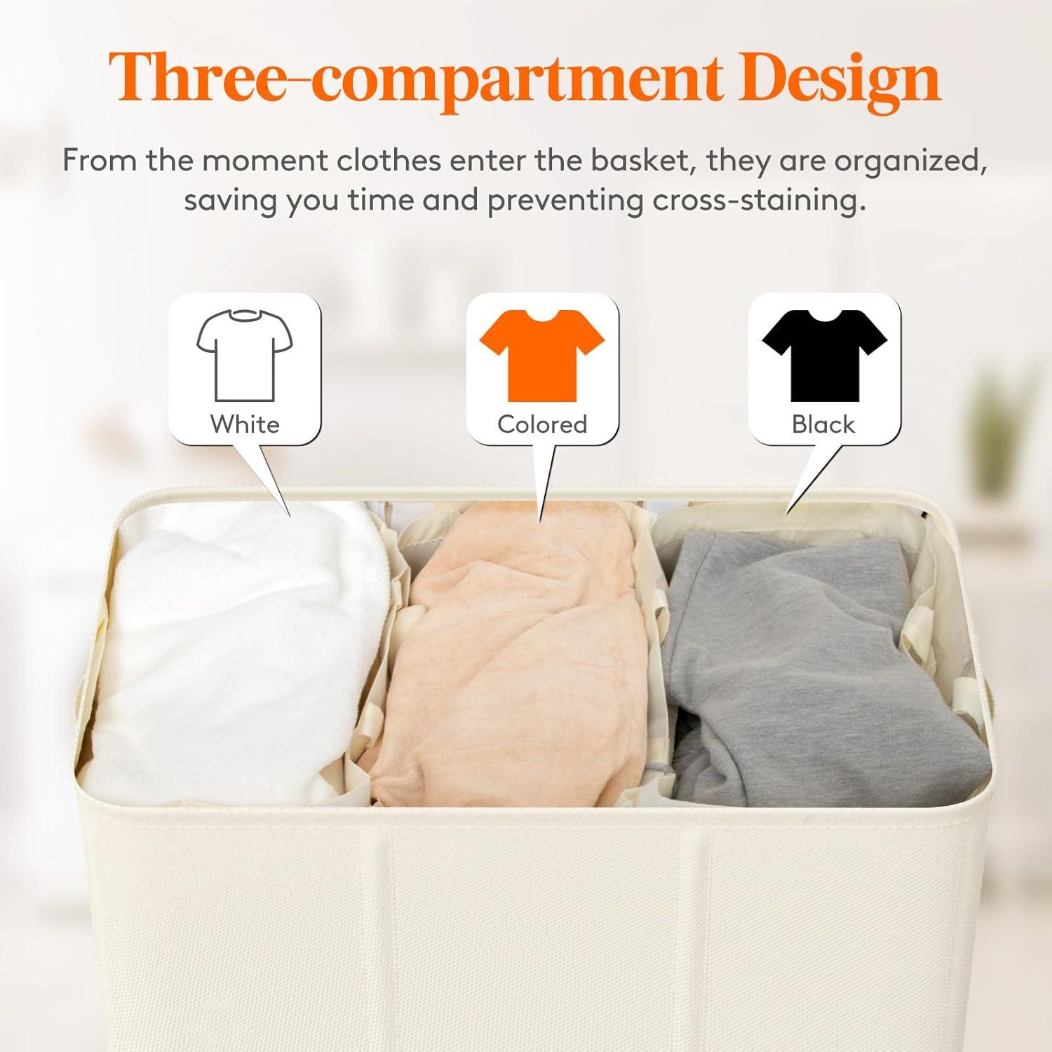 imageLifewit Double Laundry Hamper with Lid and Removable Laundry Bags Large Collapsible 2 Dividers Dirty Clothes Basket with Handles for Bedroom Laundry Room Closet Bathroom College 136L GrayWhite