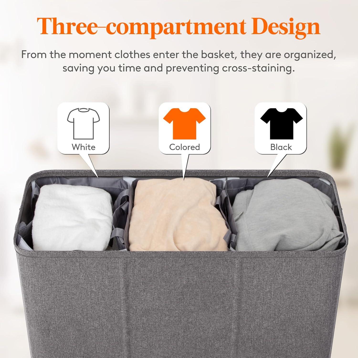 imageLifewit Double Laundry Hamper with Lid and Removable Laundry Bags Large Collapsible 2 Dividers Dirty Clothes Basket with Handles for Bedroom Laundry Room Closet Bathroom College 136L GrayDark Gray