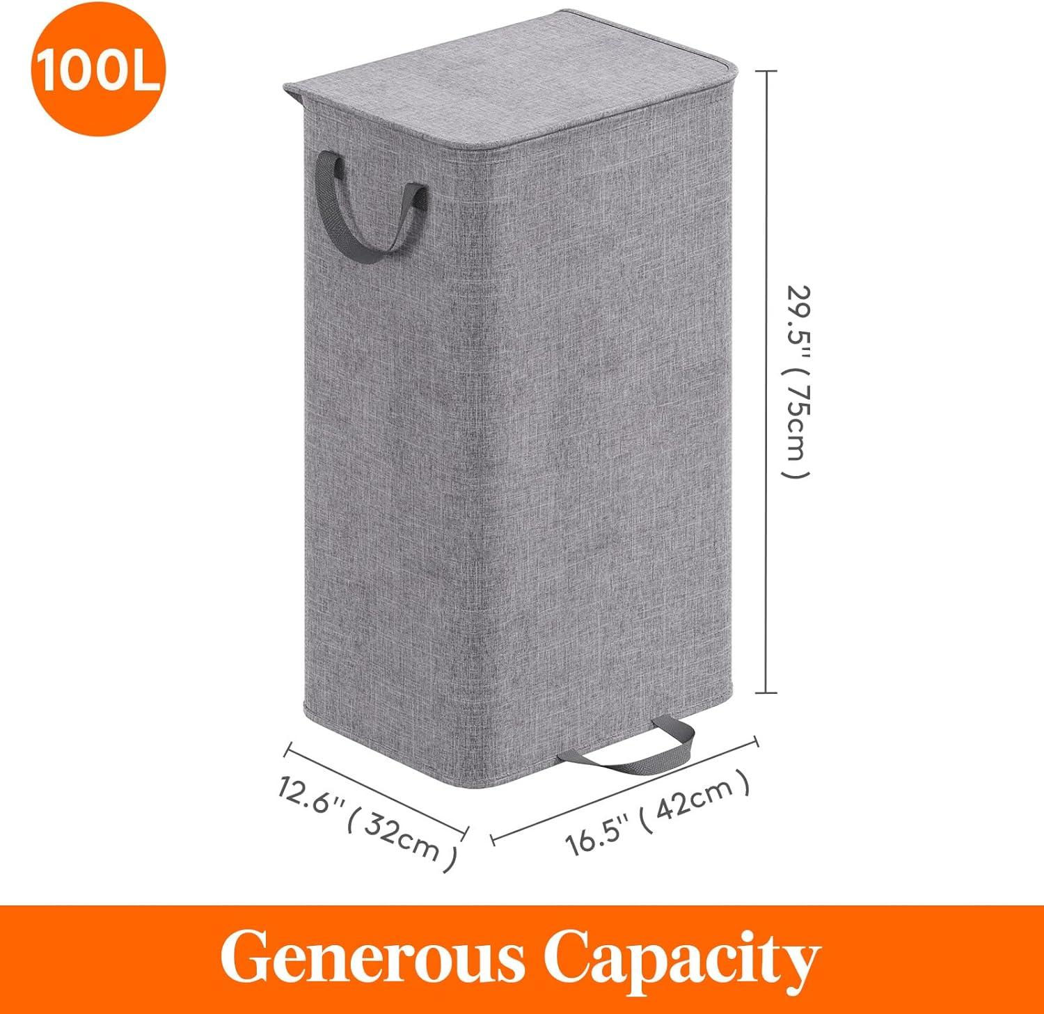 imageLifewit Double Laundry Hamper with Lid and Removable Laundry Bags Large Collapsible 2 Dividers Dirty Clothes Basket with Handles for Bedroom Laundry Room Closet Bathroom College 136L GrayGray