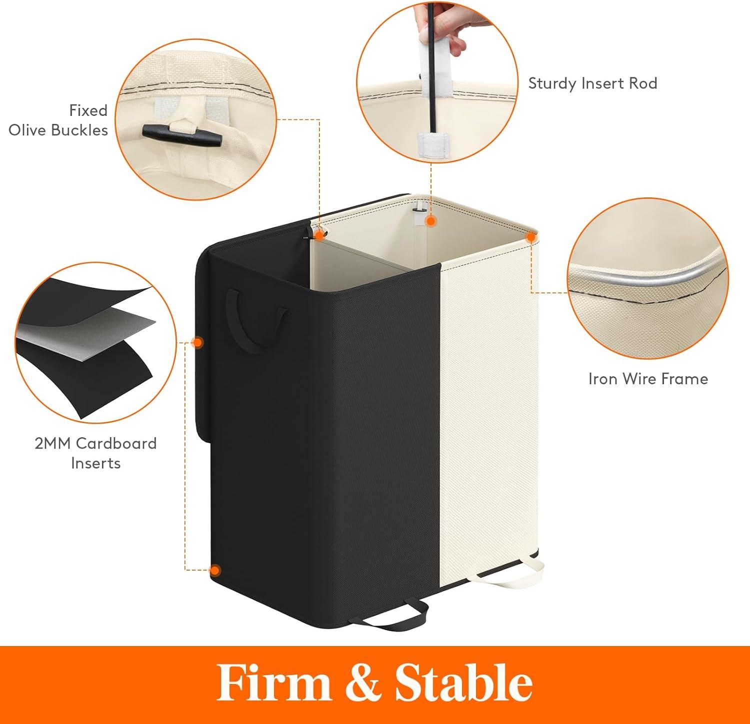 imageLifewit Double Laundry Hamper with Lid and Removable Laundry Bags Large Collapsible 2 Dividers Dirty Clothes Basket with Handles for Bedroom Laundry Room Closet Bathroom College 136L GrayWhiteblack